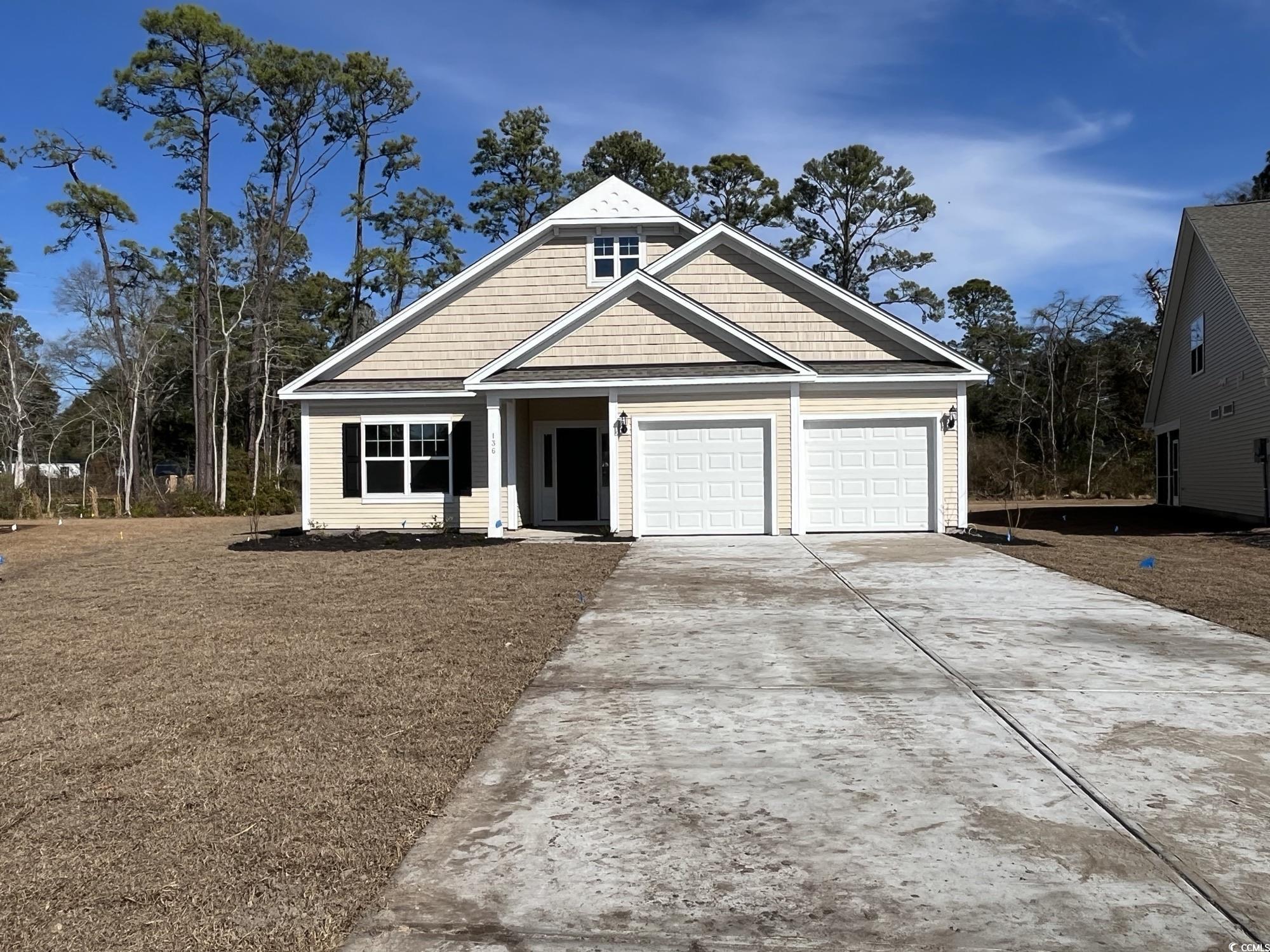 gorgeous single story home in beautiful cypress village!  natural gas community & resort style amenities too!   conveniently located to beaches, shopping, roadways, entertainment and more!  two bedrooms with flex room and french doors to open decorative hallway.  huge quartz island in kitchen with walk in pantry, dining area and open floor plan to family room plus 12' ceilings and a rear covered porch with outdoor fireplace!  the primary suite is in the rear of the home and comes with double sinks, raised vanities, comfort height toilet and a 5 foot shower with tiled walls and glass door.  the front guest bedroom and flex space both have access to the hall bath.  decorative trim in the foyer and a 2 car garage.  large lot and driveway can be your oasis if spending time outside is something you like to do!  photos are for illustration!  colors/features/options/finishes may vary.