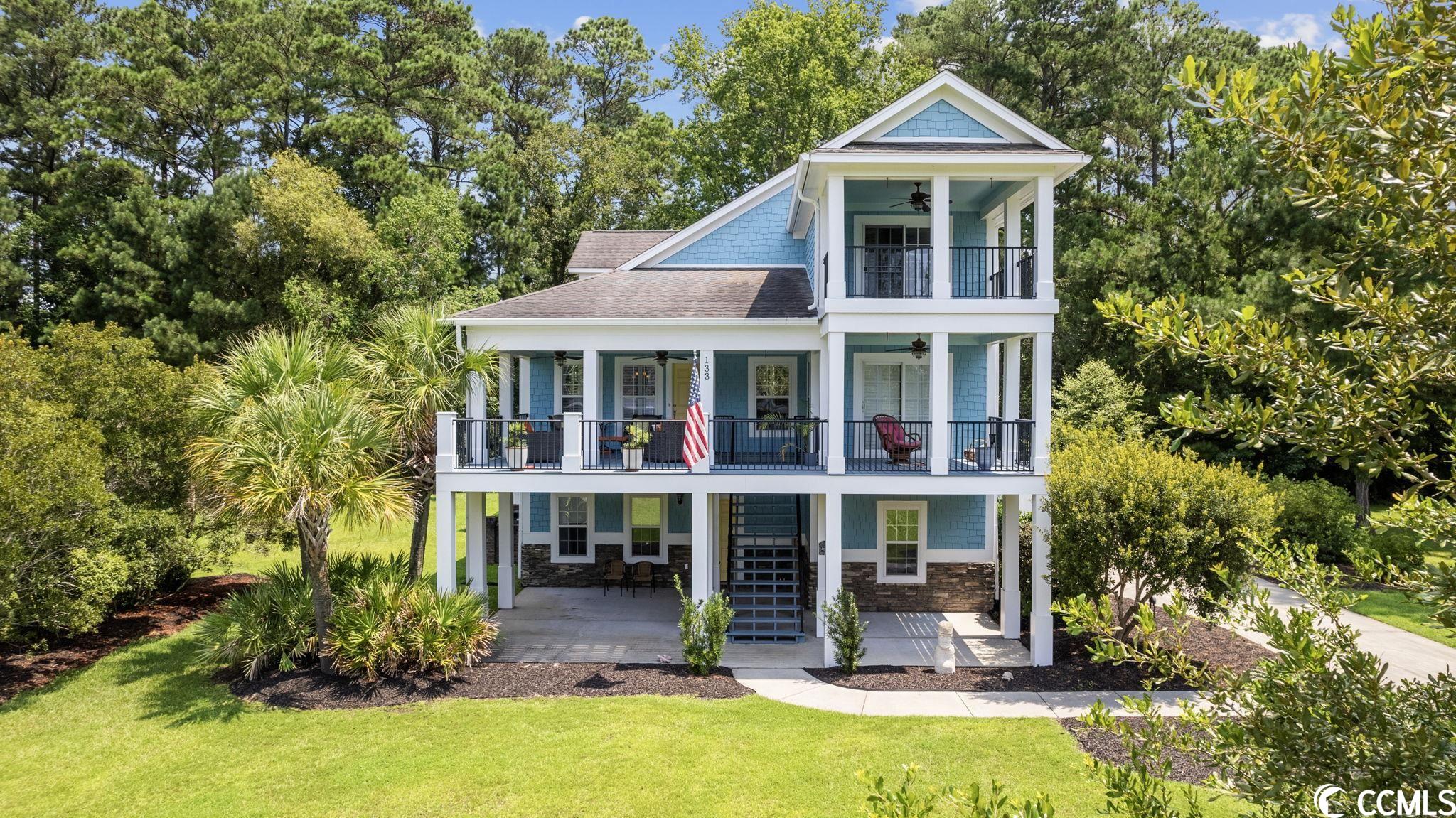 welcome to this beautiful custom raised beach home in the gated community of pottery landing!  as you approach this 5 bedroom, 5-and-a-half-bath home, you'll be intrigued by the lush landscaping and multiple balconies where you will spend many mornings and evenings enjoying the views of nature including your live oak and plentiful hummingbirds. this move-in-ready home is perfect for the large family who seek privacy.  inside the main level of your home, you will find your spacious master suite, vaulted family room, kitchen, dining, laundry, and both front and rear balconies.  upstairs, are three additional bedrooms, each with an en suite bath and one with a private balcony! the ground level is truly a home within a home, the perfect balance of family privacy, and togetherness under one roof.  this floor is a true mother-in-law suite and has a separate entrance, kitchen, living area, laundry, bedroom and bathroom.  as a resident of pottery landing, you'll have access to all of the amenities exclusive to this this community including a pool, club house, boat dock and boat launch to access the waccamaw river.  pottery landing is a wonderful community located just outside of downtown conway and within an easy drive to everything myrtle beach has to offer.  book your tour today!