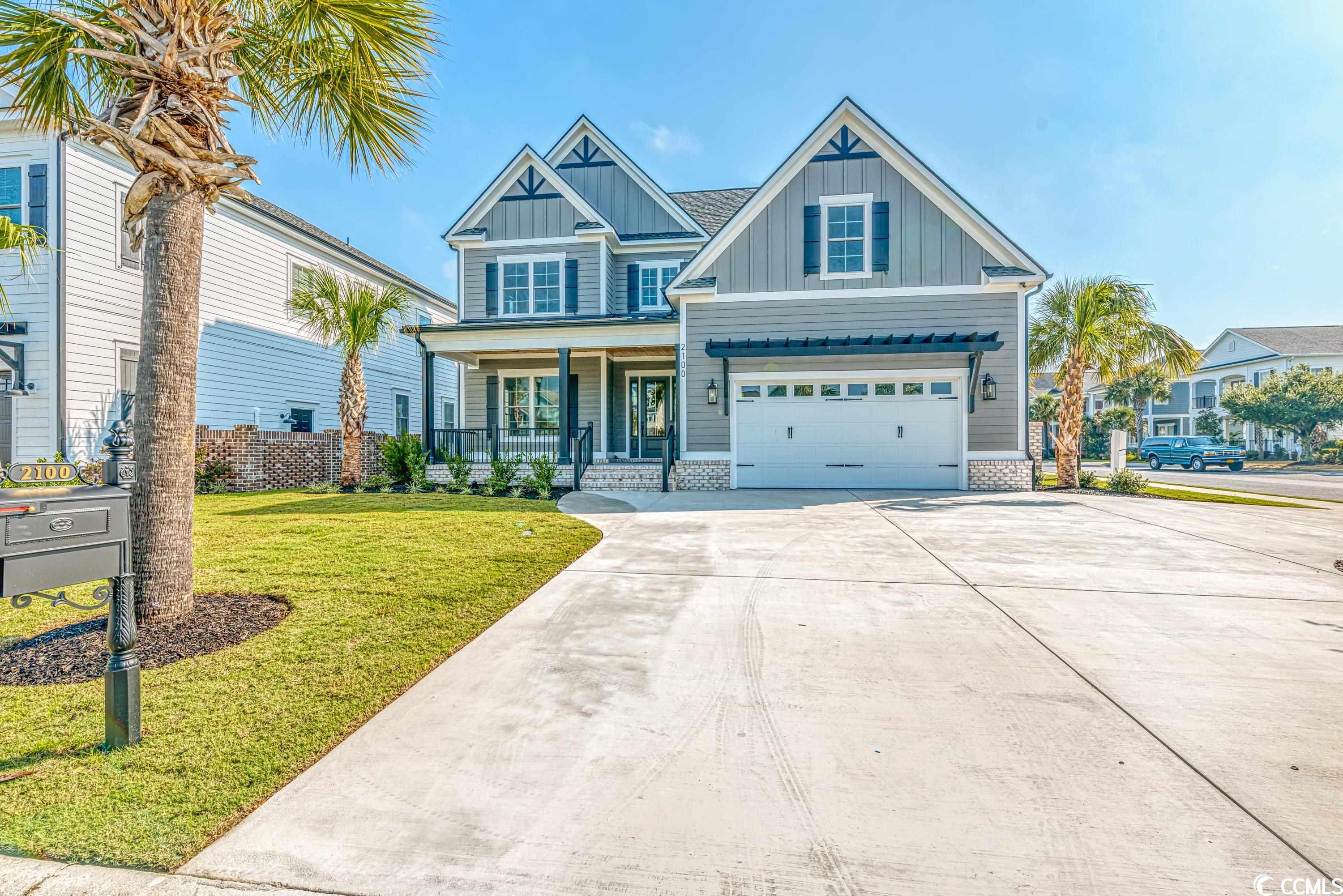 welcome to your dream coastal oasis at 2100 castille drive in the coveted waterway palms plantation community of myrtle beach, sc. this new construction 5-bedroom, 4-bathroom home sprawls over 3,817 heated square feet, and 4,777 total square feet, offering an extraordinary blend of space, luxury, and modern living.  step through the front door and marvel at the grandeur of the open floor plan. rich hardwood floors flow seamlessly throughout, and shiplap accent walls add a touch of coastal elegance. the gourmet kitchen, adorned with striking quartz countertops and a convenient walk-in pantry, overlooks the living and dining room – all designed with captivating lake views in mind. cozy up by the fireplace or unwind under the intricate beam ceilings, relishing the perfect blend of beauty and comfort.  the expansive master bedroom is a sanctuary situated on the main floor, offering resplendent views of the tranquil lake. a second bedroom downstairs serves as an adaptable space – it can make a perfect home office or guest room, depending on your needs. venture upstairs to discover three more generously-sized bedrooms and a flexible bonus room, ideal for a sixth bedroom, home gym, or media room.   step outside to the spacious screened porch, perfect for enjoying those warm, southern evenings. an outdoor summer kitchen and patio create an idyllic setting for hosting bbqs and parties, all enhanced by lush tropical landscaping and a picturesque lake view. the home sits on a sizeable corner lot and features a circular driveway, providing ample parking space along with a two-car garage.  waterway palms plantation is more than a neighborhood; it's a lifestyle. residents are spoilt with resort-like amenities, including a stunning clubhouse, a gym, and vibrant community events such as food trucks and outdoor movie nights. the community also boasts a sparkling swimming pool and lighted tennis courts, making relaxation and recreation a daily pleasure.  the home is nestled within an award-winning school district and conveniently located near a range of goods and services. the white sands of myrtle beach and the atlantic ocean are just a short six-mile drive away. additionally, a variety of entertainment venues and the international airport are within easy reach, ensuring convenience and connectivity.  don't miss out on the opportunity to experience the luxury coastal living you've always dreamed of at 2100 castille drive, myrtle beach, sc 29579. your vacation lifestyle starts here.