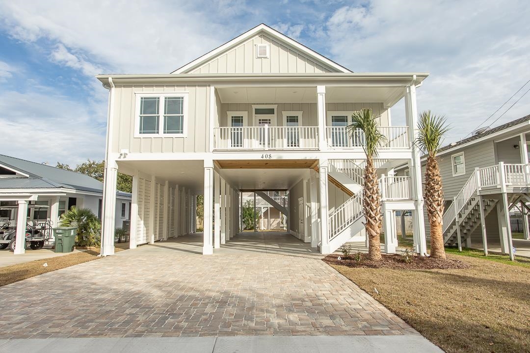 new construction. this 4 bedroom, 3 1/2 bathroom home features 1660 square feet located in one of the most desirable sections of cherry grove. short walk or golf cart ride to the beach, restaraunts, and more.  no hoa to worry about there!  this home will have a batten board hardi-siding, lvp flooring throughout, 9 foot ceilings, stainless steel appliances, a vinyl outdoor shower (hot & cold), huge under house storage & many other luxury beach features. bring your buyers and they may still be able to pick paint colors!  completion date estimated for 10/15/2023.  photos are of a similar home built by the same builder in oak island earlier this year.  this will have many of the same finishes and floor plan, but that home had vinyl siding and this will have board and batten hardi siding.