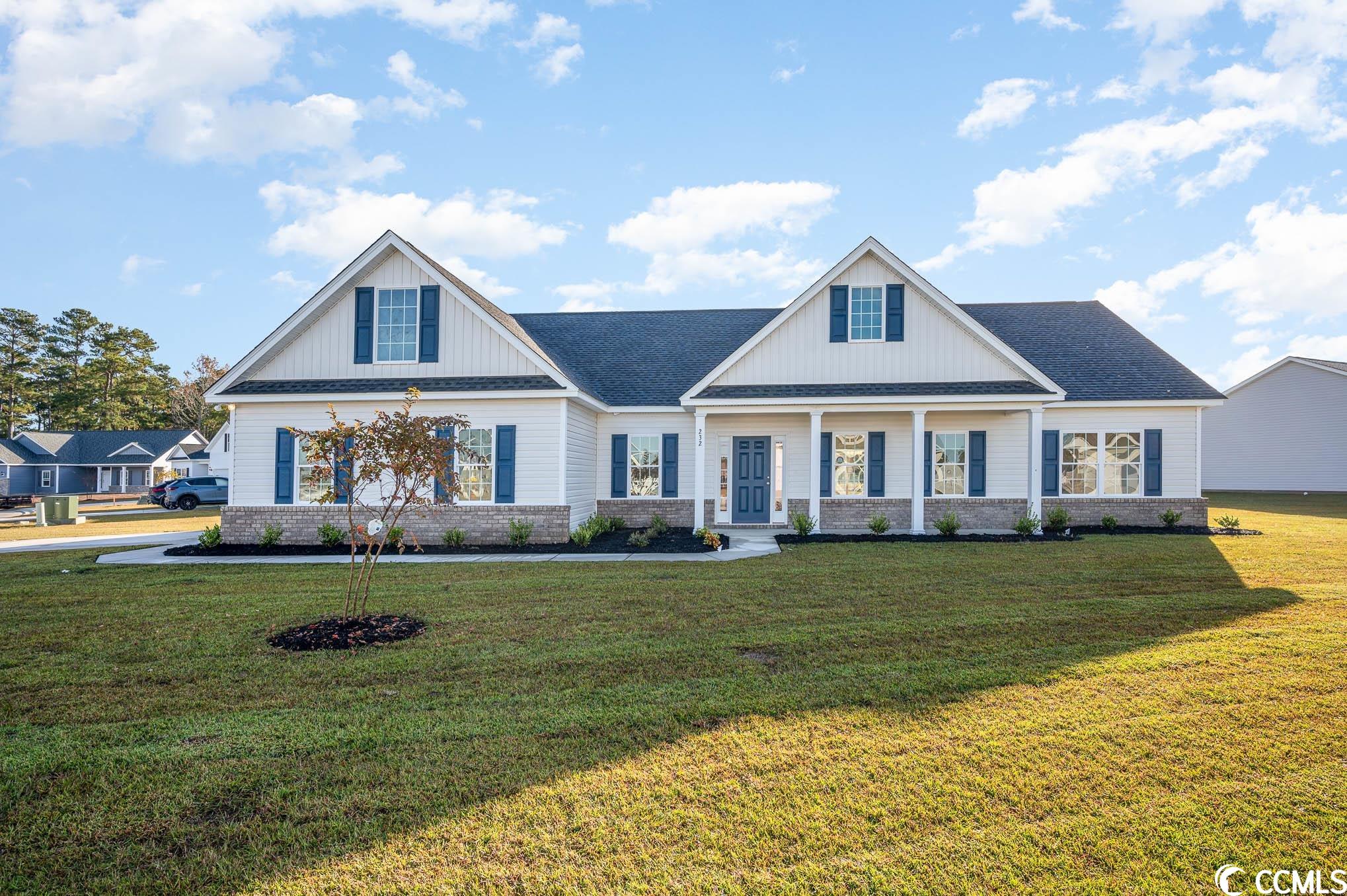 move in ready  welcome home! this new ashlee plan is 1820+/- heated sq ft,  has 3 bedrooms 2 bathrooms all on on level with tons of storage options. a large side-entry garage on this .40 acre homesite.  spaciously open light and bright kitchen, dining area, tons of storage space. chestnut ridge is a natural gas community. the kitchen has efficient stainless steel appliances, gas range,  large work island, grainte countertops to make cooking in your new home enjoyable. your master suite, separate from the other bedrooms, includes a large shower, a double vanity, dual walk-in closet(s), plus a separate linen closet for additional storage. enjoy the coastal breezes and peace and quiet of the area on your covered back porch.  building lifestyles for over 35 years, we remain the premier homebuilder of new residential communities and custom homes in the grand strand and surrounding areas. in 2023, 2022 and 2021, we received the best home builder award from wmbf best of the grand strand. we began and remain in the grand strand, and we want you to experience the local pride we build today and everyday in horry and georgetown counties. we are excited to welcome you home at chestnut ridge. this is the grand strand's area leader in building affordable homes. take comfort in one of our newly constructed homes that has a reputation for quality and value. whether you are a first-time home buyer or looking for your next home, we are certain to have community is sure to have a home that suits your lifestyle and needs. let us help you through the buying process and welcome you to your new home.  the chestnut ridge sales and information center is open tuesday - saturday 9:00 until 5:00 pm. please call to schedule appointments. we look forward to seeing you soon! photos are of a similar home and are for illustration purposes only.
