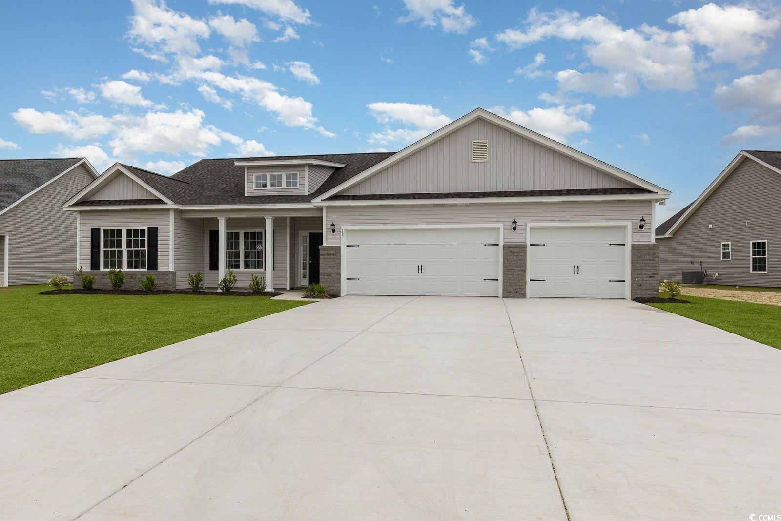 this beautiful sullivan plan is an open, split bedroom floor plan with 3 bedrooms and 2 full baths and a third car garage!  it features beautifully vaulted ceilings in the great room, covered porch off of the great room, beautiful granite kitchen countertops, upgraded shaker style kitchen cabinets, upgraded luxury vinyl plank flooring in the main living areas, primary bedroom and primary bath areas, tray ceiling in the primary bedroom, walk in shower in the primary bath and so much more!   peru plantation is a premier neighborhood located in historic georgetown, sc.  peru plantation is on 173 acres of absolutely stunning grounds with rich history and majestic oak trees.  building lifestyles for over 35 years, we remain the premier homebuilder of new residential communities and custom homes in the grand strand and surrounding areas.  we are three-time winners of the best home builder award from wmbf news best of the grand strand.  in 2023, we were also voted best residential real estate developer in the myrtle beach herald readers' choice awards and best home builder in the sun news best of the beach contest.  we began and we remain in the grand strand, and we want you to experience the local pride we build today and every day in horry and georgetown counties.  we are dedicated to excellent craftsmanship and customer service and each home is built with price.  each home here in peru plantation will be adorned with low country charming front porches, brick accents, fully finished and painted two car garages and back covered porches that will be great for entertaining out of doors.  please note:  photos are of a completed home of the same/similar floor plan for informational purposes only, since the listed home is currently under construction and may have different features and selections of that shown in the listing.  make an appointment to see this beautiful home and make it your own!
