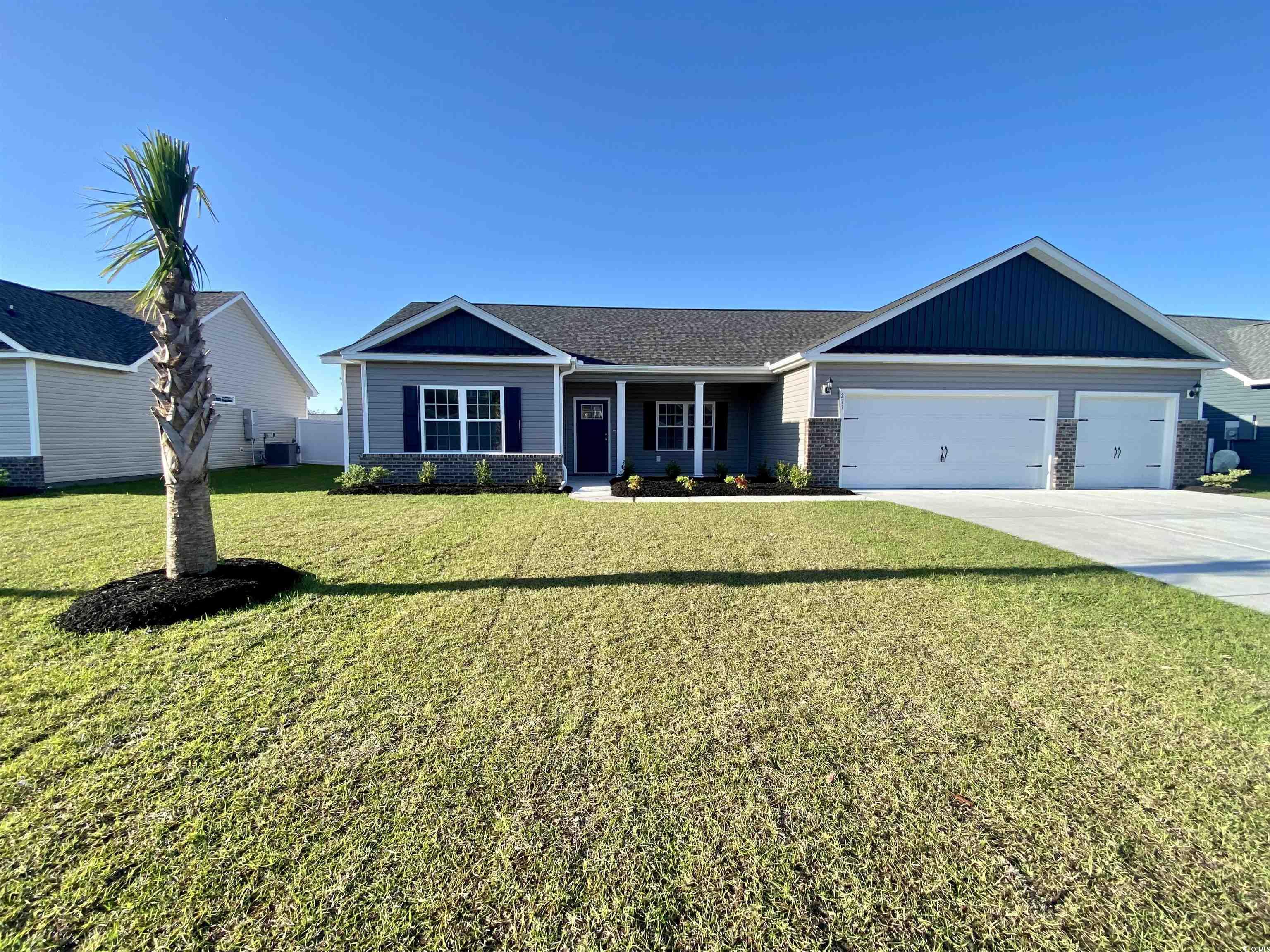 golf cart to the beach from this beautiful custom floor plan, built by the local builder voted best of the grand strand and best of the beach for the third consecutive year! in the ocean palms community (voted best neighborhood!), and almost complete and ready for you to move into - completion is scheduled for late october. this terrific open floor plan, 3 bedroom, 2 full bath home has both a large front porch and a rear porch, a three car garage, plus low-maintenance lvp flooring throughout the home - no carpet. stainless appliances, quartz counters, a cast iron and porcelain farm sink, staggered-height light grey shaker-style cabinetry and a convenient breakfast bar combine to give you the wow factor you're looking for in the kitchen, and abundant led lighting, pendants over the bar, plus the slider to the covered porch in the adjacent dining area, a triple window in the dining area and a window over the kitchen sink flood the room with light. the spacious owner's suite features quartz counters with rectangular undermount double sinks, an oversized walk-in shower and plenty of storage in the huge walk-in closet. the two guest bedrooms share a full bath. all of the homes in ocean palms come standard with the luxury of natural gas(tankless water heater, gas heat, and gas range). the three-car garage is completely trimmed and painted, with floored attic storage space accessed by drop-down stairs. ocean palms is conveniently located near shopping, restaurants, schools and world class medical offices and hospitals, and only a short golf cart ride to surfside beach's gorgeous beach and the beautiful atlantic ocean. other floor plans and inventory homes may be available. community pool and cabana, too!