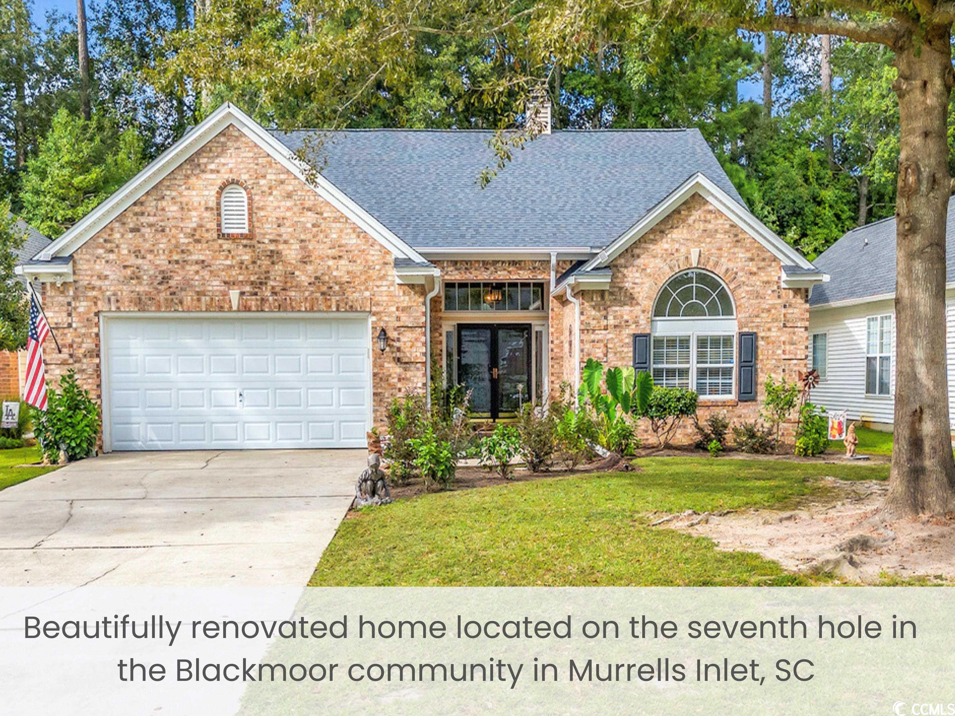 welcome to this beautifully renovated single-story home nestled within the prestigious blackmoor community, renowned for its gary player-designed golf course. impeccably updated, this residence offers a plethora of modern features and amenities.  upon entering, you'll be greeted by a vast open floor plan with soaring ceilings that invite abundant natural light throughout the living spaces. the heart of the home, the kitchen, has been meticulously updated and now boasts top-of-the-line appliances, including a thermador 48-inch double oven gas range. custom cabinets, thoughtfully enhanced with under-cabinet lighting, complement the stunning quartz countertops and new tile backsplash. a central island, graced with a quartz countertop and a wine/beverage center, provides both functionality and style. additional outlets ensure convenience in this culinary haven.  the master bedroom is a retreat unto itself, featuring a tray ceiling and views of the rear yard and golf course. the master bathroom has undergone a contemporary transformation, showcasing dual quartz vanities and a recently installed custom walk-in shower.  a standout feature of this home is the carolina room, adorned with floor-to-ceiling windows that frame captivating golf course vistas. step outside onto the new oversized trex decking to further enjoy serene surroundings.  modernization extends throughout with all-new led lighting and ceiling fans, ensuring both energy efficiency and aesthetic appeal.  the blackmoor community offers an exceptional lifestyle with low hoa fees that grant access to amenities such as tennis courts, pickleball court, a community pool, and a clubhouse.  perfectly situated, this residence is just a short drive from the best of murrells inlet, including the marshwalk, brookgreen gardens, huntington state park, myrtle beach, market common, marinas, public docks, boat landings, restaurants, golf courses, shops, and entertainment options.  this property embodies the epitome of modern luxury living within a golf course community and awaits a new buyer seeking both comfort and convenience.