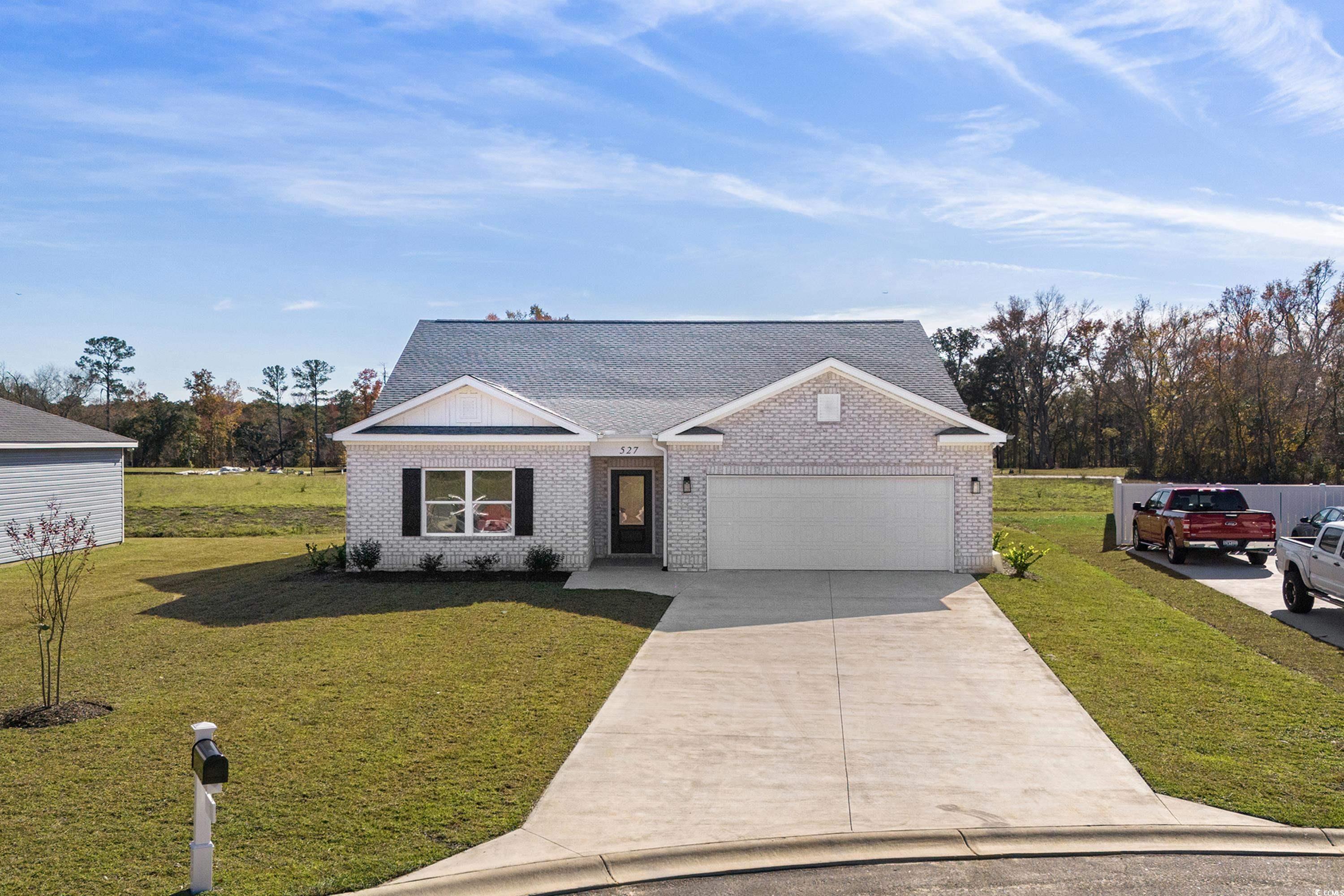 carters bluff is conway's newest residential home community. 527 war eagle court is a single-level floor plan featuring quartz countertops, lvp flooring, and a large open kitchen with a waterfall-edge work island. additional features are tray ceilings in the master bedroom, living room, front porch, and large covered back porch. this three-bedroom, two-bath home has a utility room, and a cubby drop zone right off the garage entry door.   do not miss out on this beautiful home in conway, south carolina's newest residential community.