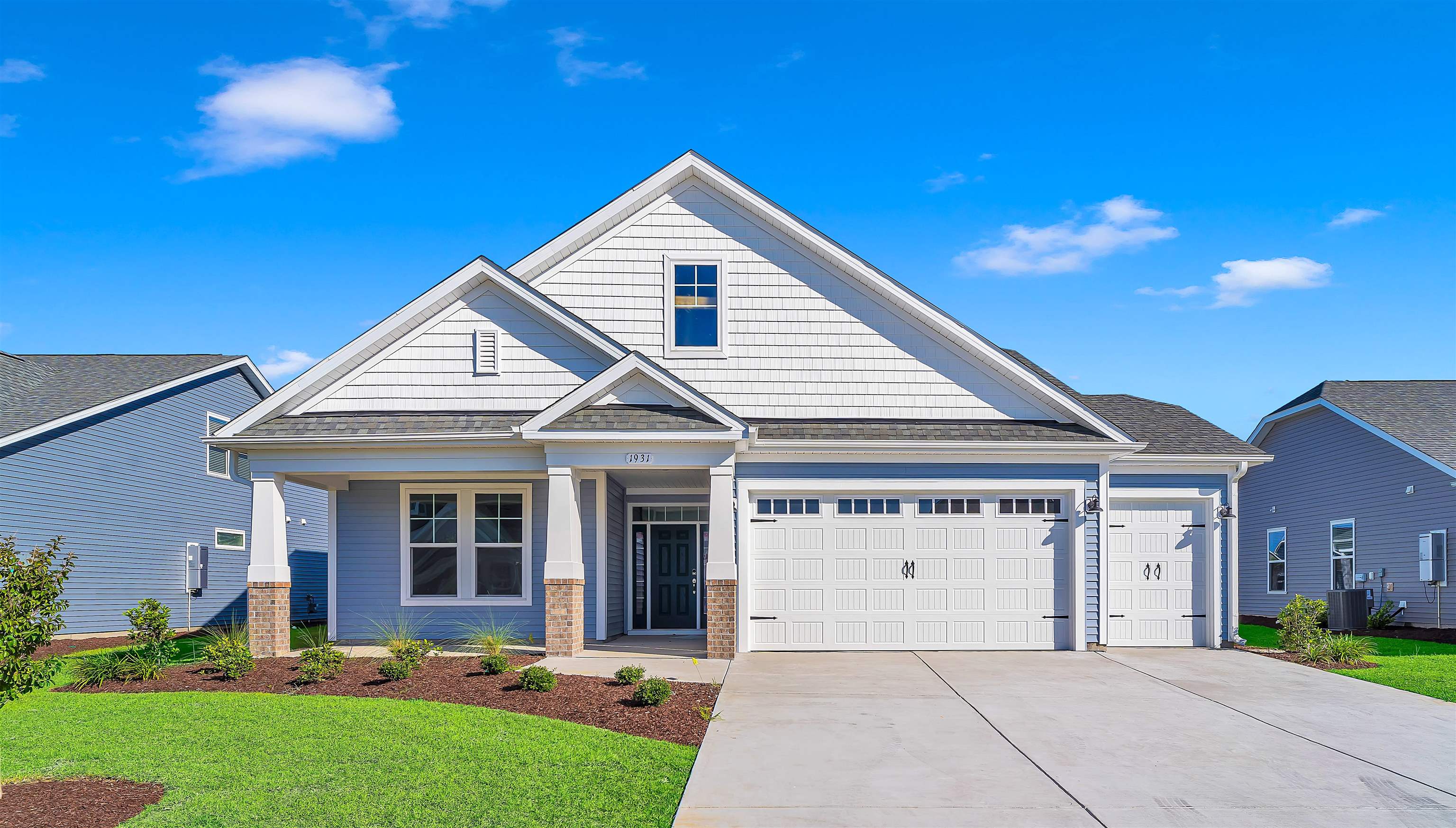 from the cottages at bridgewater comes the sand dollar, a one or two-story model that is home to both luxury and everyday conveniences. with up to 3,154 square feet of living space, this model features three to four bedrooms, two to three bathrooms, and plenty of options.  from a picture-perfect covered front porch, walk through the foyer and past two bedrooms with large closets, an optional study, and one full bathroom. easily free your hands or unload your car using the drop zone area and adjacent laundry room, located just inside from the two-car garage. for further convenience, choose to add an optional bench with pegs in the drop zone area and counter space with a soaking sink in the laundry room.  beyond the foyer that features an optional tray ceiling, find an open and connected great room, kitchen, dining, and breakfast area. perfect for entertaining guests or hosting family gatherings, options for this space include a wall oven, gourmet kitchen, practical desk, and fireplace as well as a coffered ceiling in the dining room and tray ceiling in the great room. enjoy morning sunrises or evening sunsets from an optional sunroom or covered porch with an optional fireplace and extended patio, situated just off of the great room.