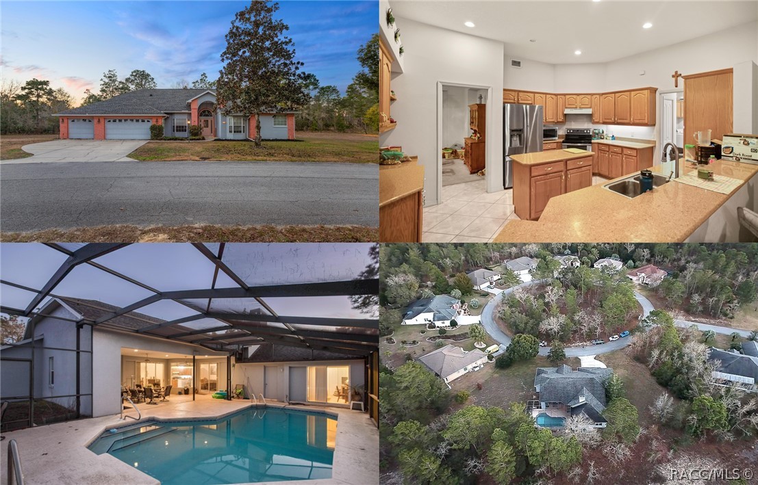 Nestled in the heart of Sugarmill Woods, this beauty will satisfy any sweet tooth! This 3078 square foot home is located on a .55 acre double lot that backs up to the Greenbelt and has stunning views and lots of privacy. It's also on a cul-de-sac! With 5 bedrooms, 3 baths and a 3 car garage, this home has plenty of space. The 5th bedroom could also be used as an office as well. The large kitchen has newer appliances and plenty of counter space. All of the rooms are very spacious and the layout works well for entertaining. And speaking of entertaining, your pool area will be the envy of your friends! The large lanai overlooks the screened in pool and leaves lots of deck space as well. The ROOF is only 5 years old, the primary AC was replaced in 2022 and the secondary smaller unit which cools the master side has brand new coils. And don't miss the large 3 car garage!! Sugarmill Woods is located in beautiful Homosassa and is close to shopping, restaurants and, most importantly, the breathtaking Homosassa River. You won't want to miss out on this one!