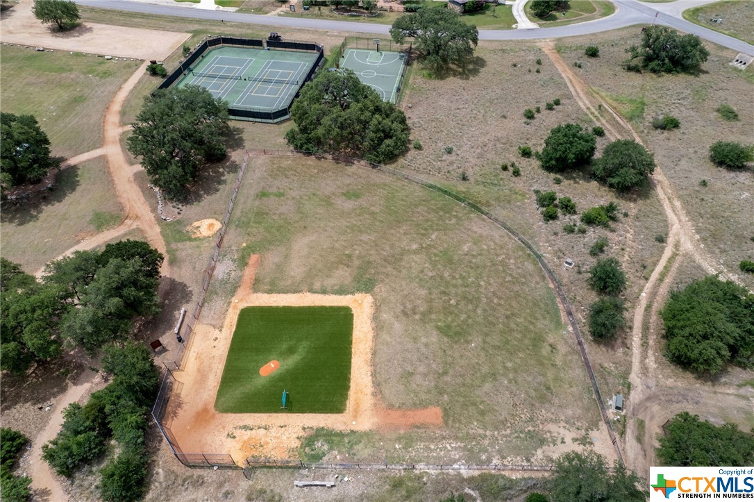 Aerial views of the ball fields and tennis courts