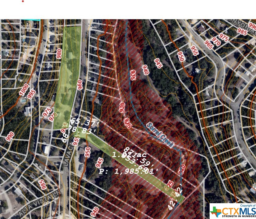 Satellite from Comal County Engineer's office GIS system.  Other Shaded area across the street shows other properties owned by the seller and listed for sale.