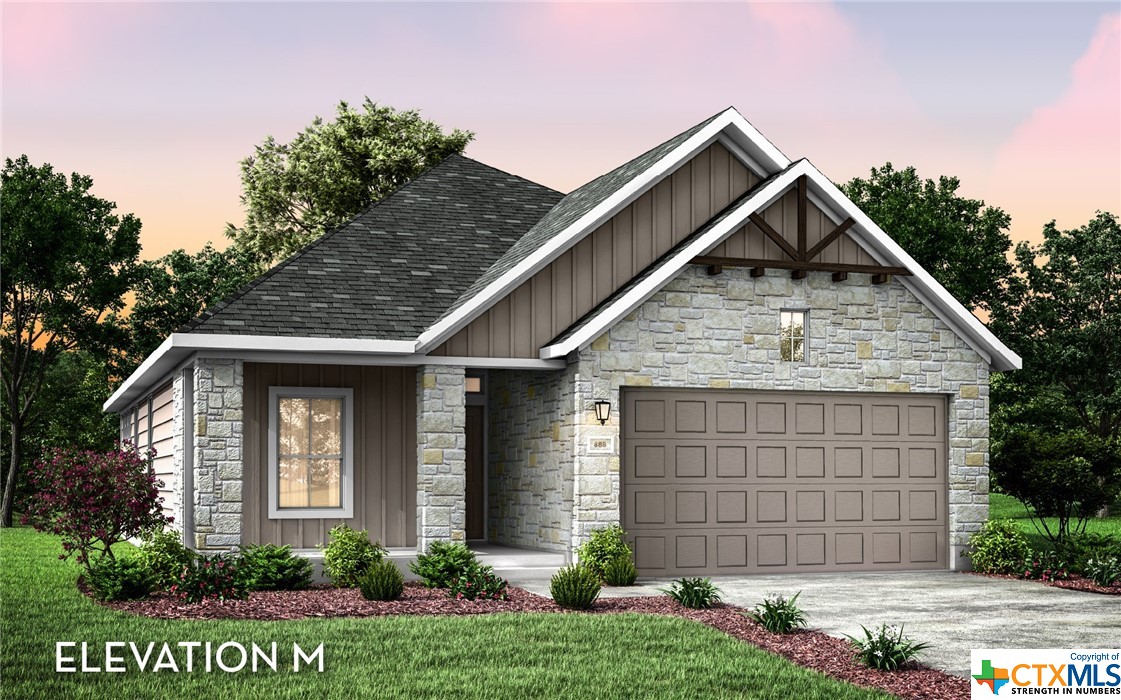 Beautiful corner lot single story home with stone exterior in beautiful Sanctuary.  4 bedrooms, 2 baths, 2 car garage. Featuring 42" white cabinets with granite countertops, stainless appliances, and lovely warm-tone luxury vinyl plank flooring in the main traffic area.