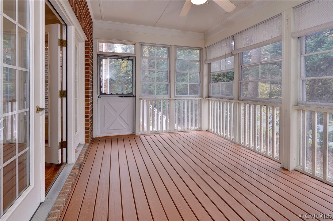 The deck is accessed via the great room or screened porch.