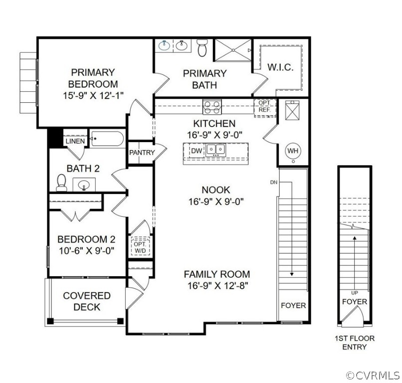 FLOORPLAN - This home includes the ceramic tile shower and double vanity in the primary bath.