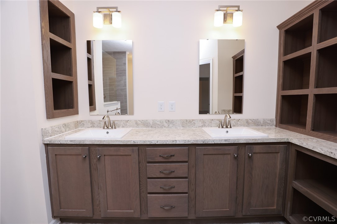 Large Primary Bathroom with Built-In Storage