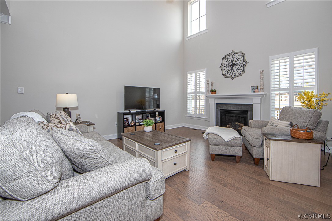 Large family room with plantation shutters throughout