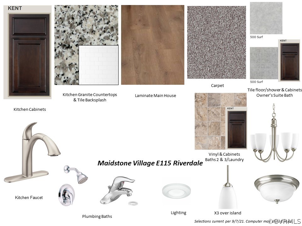 Collage shows selected design finishes for the actual home.