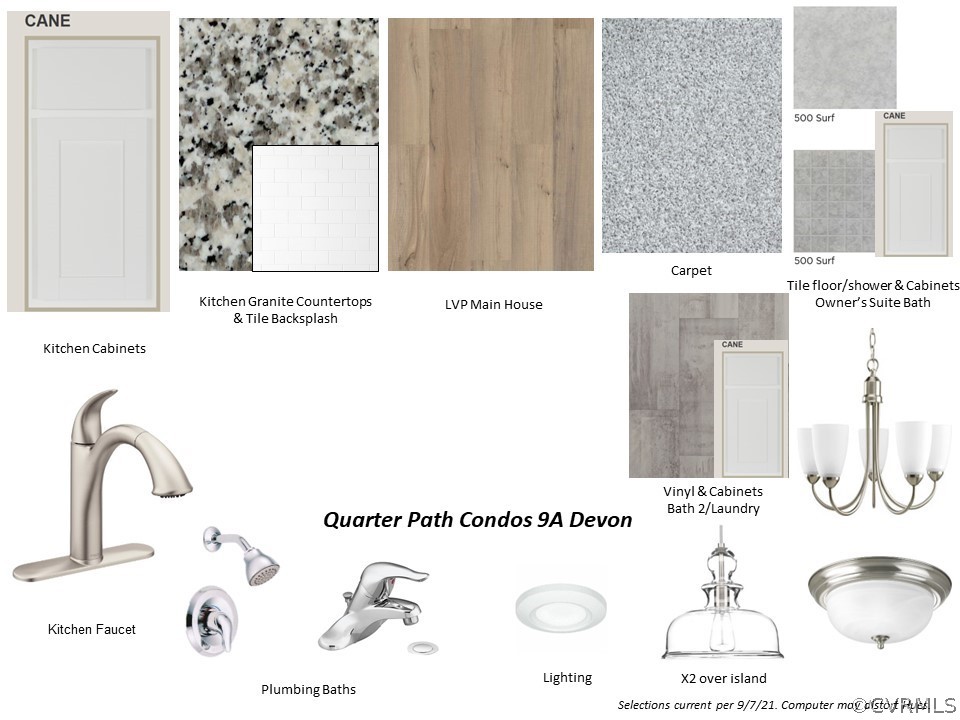 Collage shows actual design finishes in the home.