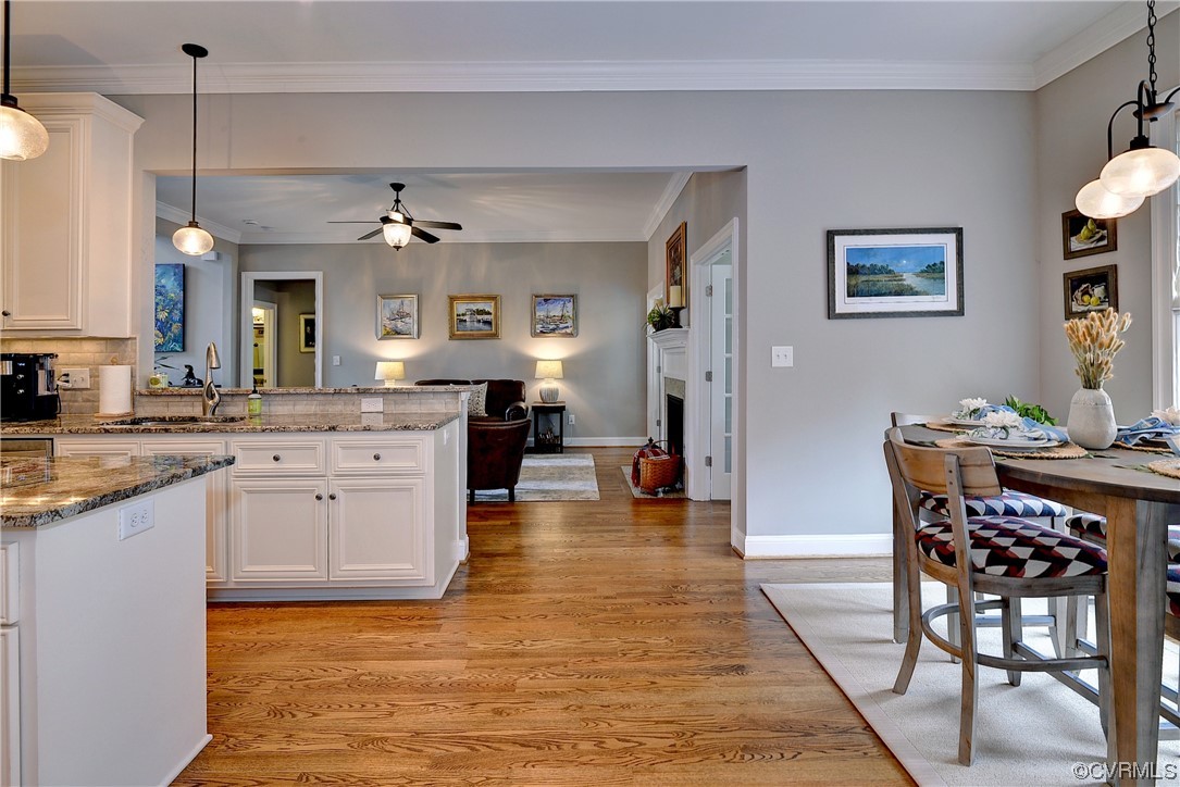 View of the breakfast nook, kitchen, and great room. Great open spaces.