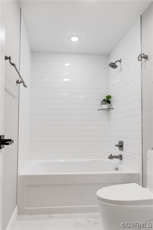 Bedroom #2 full bath with LARGE tub, crisp white subway shower surround