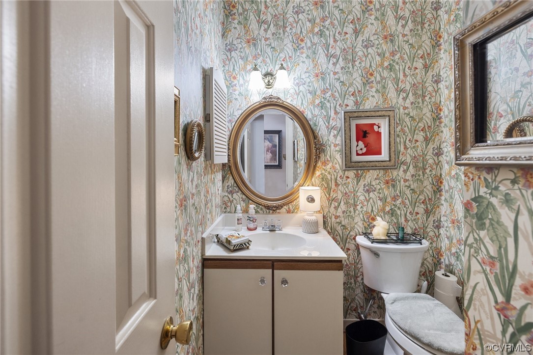 Guest Powder Room with Raised toilet and vanity