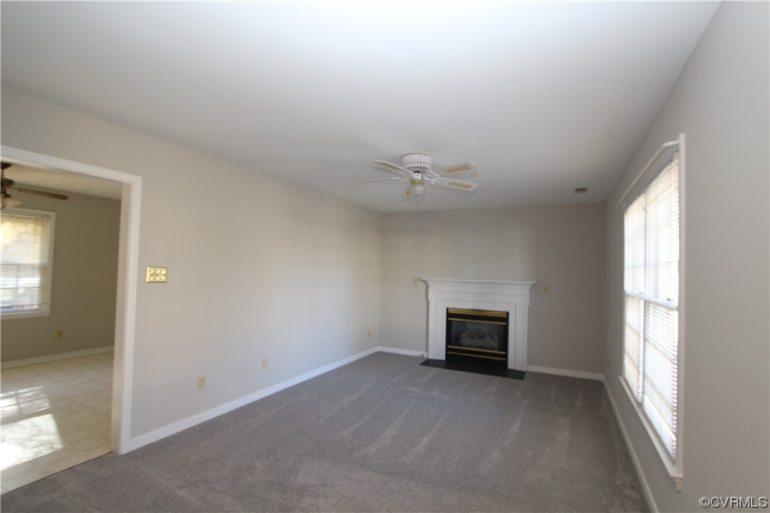 Natural Gas fireplace, new carpet ceiling fan