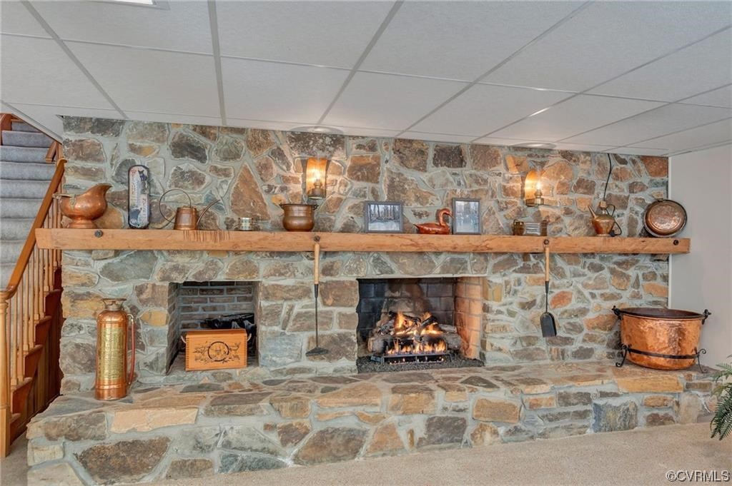 stunning fireplace in the basement