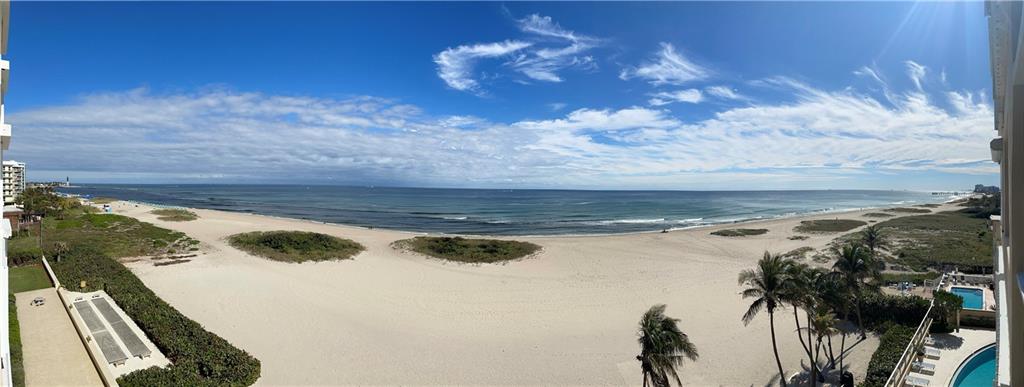 Immaculately maintained 2BR/2BA unit in over 55+ building with breathtaking unobstructed view of ocean for as far as the eye can see. Unit completely renovated and has large bedrooms, walk in closets, impact windows and doors. Washer and dryer in unit, strategically out of sight behind cabinets in kitchen.   Unlike many units, this has a 1 garage space under the building (#27) for your car. Storage locker in basement.
Building maintained to the highest degree-- inside and out. Building features---24 hr security, exercise room, beachfront heated pool, outdoor shuffleboard, media room, library, BBQ grills, ample guest parking, and more.  Maintenance includes basic cable/internet, water, sewer, garbage. 40 Year assessment complete and paid in full by seller. Walking distance to Pompano Pier!
