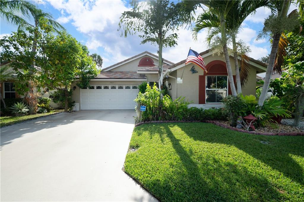 Updated and well maintained 3/2 2-car garage home in desirable Lawrence Oaks, features popular split floor plan, marble and bamboo floors, large kitchen with stainless steel appliances, center island and granite countertops, breakfast nook with bay window. Master bath features double sinks and marble walk-in shower with rain shower system. New A/C and water heater. Enjoy the serenity of the enchanted tropical garden as you relax on the screened-in patio with lush landscaped fenced backyard. Centrally located, pet friendly community with low HOA fees which include cable and community pool! Steps from Franklin Academy, close to other schools, dining, shopping and I-95