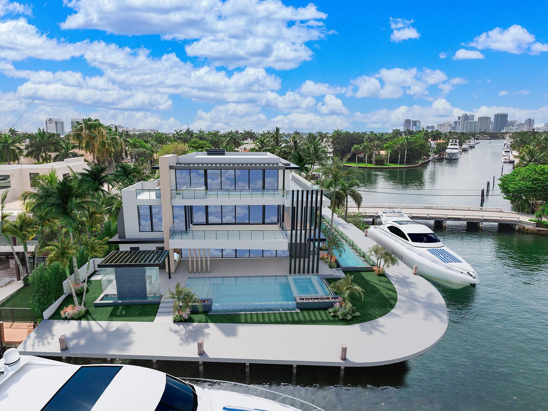 Welcome to Ft Lauderdale's Most Premier Luxury Modern Compound!  Positioned on an Amazing One of a Kind Point Lot within The Most Prestigious Gated and Secured Community of Harbor Beach!  This Rare Trophy East Point offers 250+/- of deep water dockage for large or multiple yachts and Delivers Sensational Lake Sylvan and Picturesque Downtown City Views! Let your Imagination Run Wild over 3 Floors of the Finest Italian Finishes, Home Wellness Center/Gym, Office, 7 Bedrooms, Roof Top Lounge, equipped w/Bar, Media Room, Game Room, and Expansive Wrap Around Roof Top Deck. Outside Escape to your Wellness Resort in Complete Privacy, Multiple Pools, Hot/Cold Plunge, Sauna/Steam Showers, Exquisite Summer Kitchen w/Bar and Dining, Waterfalls, Fire Features! Coming Nov 2024! Seize the Future Today!