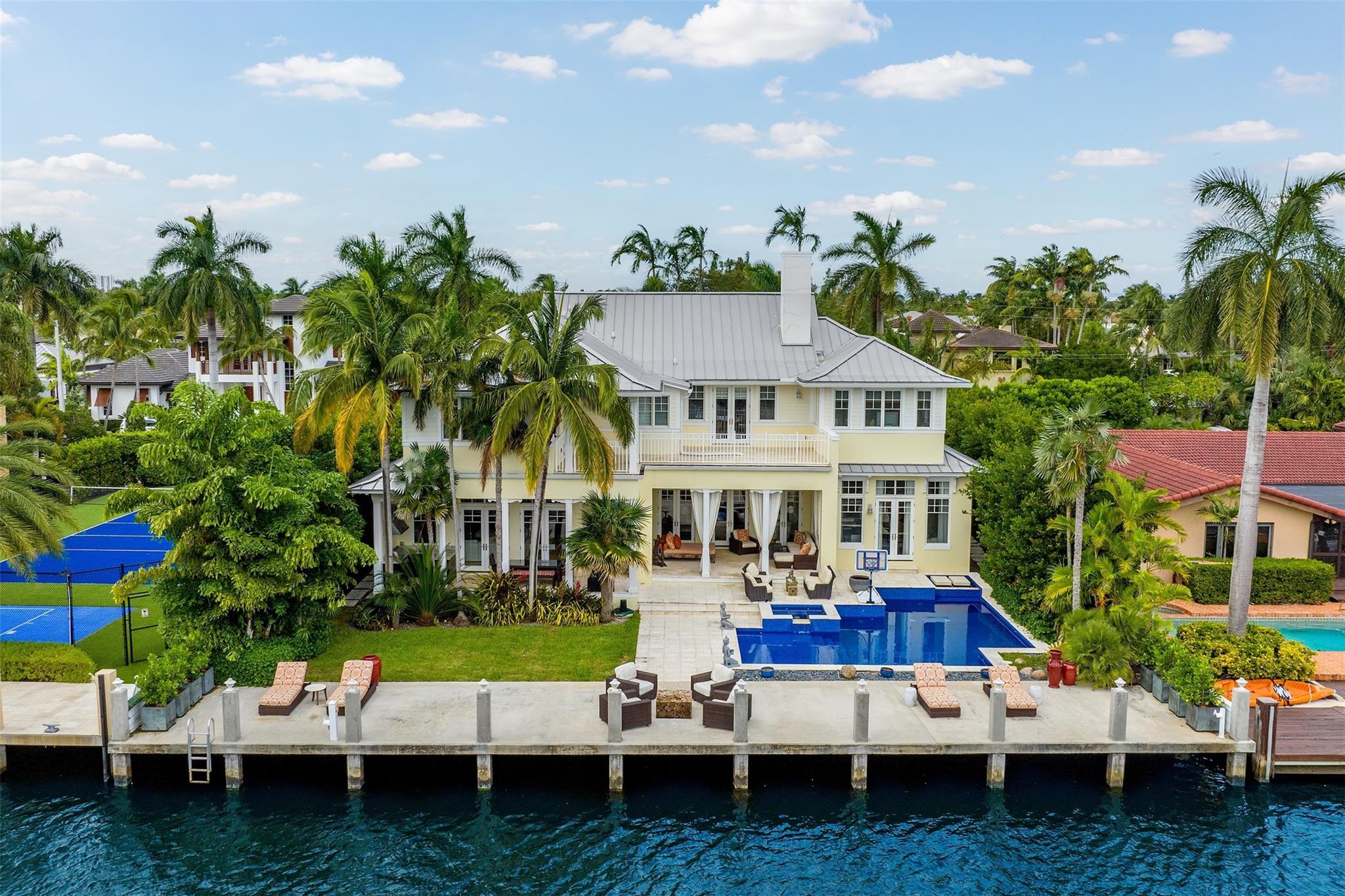 Step into a world of waterfront luxury in this British West Indies-style masterpiece located in the prestigious Rio Vista neighborhood. With 6 beds/5.5 baths & an expansive 6,186 SF floor plan, this home redefines elegance. Boasting 90' of WF on a very wide canal, the updated kitchen showcases top-of-the-line Viking appliances, ensuring culinary excellence. Additional features include a large wet bar, covered outdoor entertaining area, summer kitchen, & cabana bathroom, perfect for the avid entertainer. The oversized primary suite is a true sanctuary, offering his & hers walk-in closets, a spa-like bathroom with an expansive shower, & soaking tub. This property epitomizes the art of waterfront living, offering a lifestyle that is both refined and extraordinary, in the heart of Rio Vista!