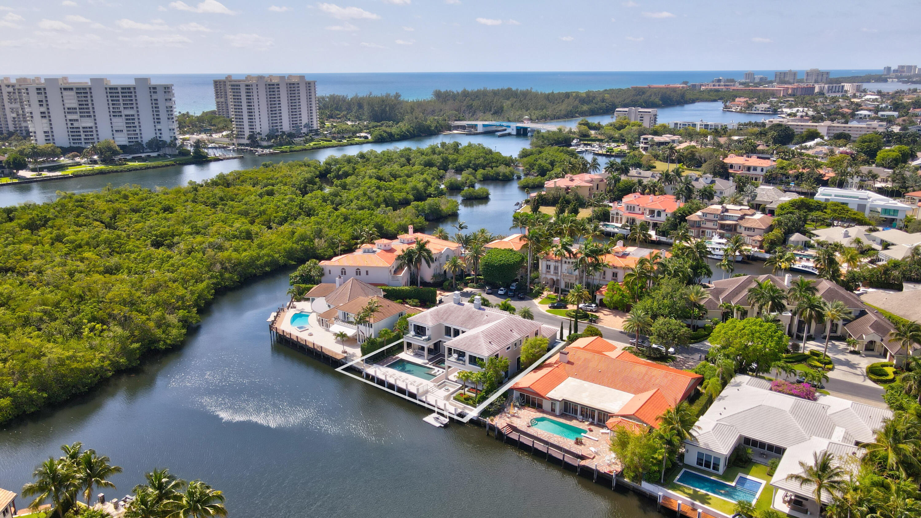 This meticulously maintained two story Transitional contemporary waterfront residence features ocean access and 24/7 security and private roads.  Offered completely furnished and accessorized, it is move-in ready. The entry foyer opens to a two-story great room which overlooks the open pool, covered patio, expansive water views with the natural 'Sanctuary Island' wildlife refuge off in the distance.  The first floor features an office/club room, dining, wine and bar areas, an open kitchen with center island which services the family room and a dinette overlooking the pool.  The second floor features the primary bedroom suite with exercise area and steam shower, a secondary family room, in addition to four en-suite bedrooms.  See MORE... Offered Fully furnished includes art work and accessories.
108 linear feet about dockage with power and water

3 car garage/double high for tandem parking of 6 vehicles

Located on a Cul de sac
Contemporary &#x13; 2 story 
Waterfront &#x13; 108 ft 
Circular driveway pavers &#x13; light gray 
Bermuda grass
Exterior walkway entry night lights
Immaculate maintained landscaping
Very private 
Fenced yard
Navien instant hot water heater 
Gas connection from Florida public utilities 
natural gas fire pit with seating for 14
Carrier AC 3
1 Amana AC
Rain Bird Automated sprinkler system 
Generac generator &#x13; partial 
Exterior and interior full home sound speakers
Control 4 lighting system
Impact glass 
Elevator
Gated, 24/7 security street and water patrol
Automated sliding glass doors in great/family and club rooms
Central floor vacuum system 
Iport controls for home features
Automated/manual window treatments and shades

Natural hardwood engineered floors
10 ft front entry doors

Great room /living room
25ft ceilings
Gas fireplace &#x13; remote controlled 
Wooden Venere fireplace wall accent


Powder room 
Marble counter
Tile wall

Office/Family room
Built in shelves &amp; Cabinetry
Bar
Subzero wine cooler
Wet bar sink
Ice machine
Flat screen TV
Built in cabinetry

Billiard table/ currently in dining room 
Built in cabinetry 
Wine cellar &#x13; glass walk in area
Separate bar room 
Ice maker 
Wet bar sink

KITCHEN
Marble center island
Contemporary white 
2 subzero refrigerator
2 subzero freezer drawers
2 wall oven WOLF
Wolf warming drawer
Wolf 6 gas range with griddle
Wolf microwave
Miele dishwashers
Koehler stainless steel double kitchen sink 


Full Pantry
first and second floor Laundry rooms 
GE washer and dryer 
Storage space
Backsplash
Primary suite
Hardwood floors throughout
Opens up to patio/pool
Primary bathroom
Roman shower with steps 
Oversized tub 
Dual sinks
Vanity
Oversized tub
Plantation shutters
Walk in closet with custom built cabinetry
Service breakfast bar with Marble top 
Wet sink
Spa/gym room in primary suite 
Steam shower with bench seating 
POOL
Size 40 x 17 
Natural stone marble 24 x 24 tile deck
Pebbletec
infinity edge spa with translucent gold  and silver tiles
Seats 12 in spa
Hayward natural pool gas heater
Aqualink Jandy pool control
Sun deck with built in pool seating

PATIO
Covered patio sitting area 
Summer kitchen
Wet bar sink
Wolf Grill
Outdoor subzero mini refrigerator
Outdoor marble counter top with seating for 2
Water filtration system
Gas fire pit
with outdoor bench seating for 12+

Dock has Power outlets
Water at dock

Cabana bath 



Garage &#x13; 3 car 
Epoxy flooring 
Built in garage cabinets 
Car lift height


Staircase
Contemporary steel rails 
Fixed glass

ELEVATOR
Wood panel 
Standard size 
Natural dark stain wooden floors
Hardwood floors

Bedroom 2 
NE balcony walk out
En-suite 

Bedroom 3
En-suite

Bridge to loft

5 En-suite bedrooms

Upstairs utility room
Terraza counter top 
2 Electrolux washer and dryers

Community amenities; two tennis courts, one sport court children's play area and 20 slip nonfuel marina

US proof of funds required prior to all showings.    


