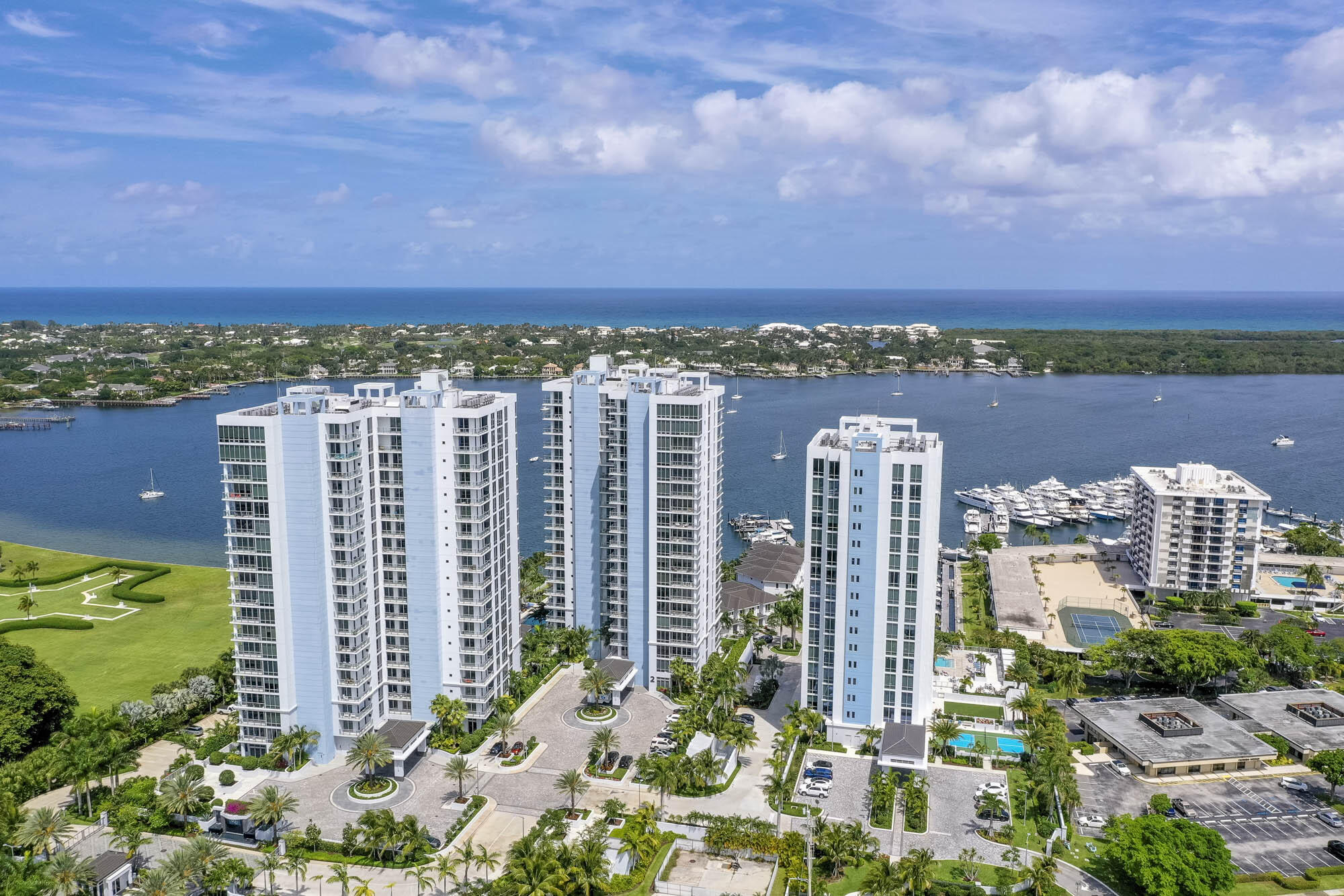 This Elegant Cobalt model located in the exclusive South tower of Water Club boasts breathtaking Intracoastal views, ultra-high-end interior finishes, resort style amenities, and private elevator access. The unique 2BR/2.5BA unit also features an extra balcony, perfect for enjoying stunning sunrises and making the most of the true Florida lifestyle! Inside you'll find an open concept living area with expansive water views, a stylish kitchen with European cabinetry, a waterfall quartz center island, and Jenn-Air appliances, plus a flex space that can be used as an office, den, or TV room. The Large primary bedroom has tons of light from the floor to ceiling sliding doors, custom remote controlled privacy shades, and an expansive master closet with custom built in shelving. With such luxurious living comes even more luxurious amenities and Water Club is no different. Along with waterfront living you can enjoy a state-of-the-art fitness center, resort style swimming pool, a fitness pool, spa, sun decks, a club room, and dog park. Also available are day docks, a small craft dock for kayaks and canoes, a man-made beach with loungers, and a relaxing area inclusive of fire pits perfect for enjoying a cocktail or two while getting to know the neighbors.