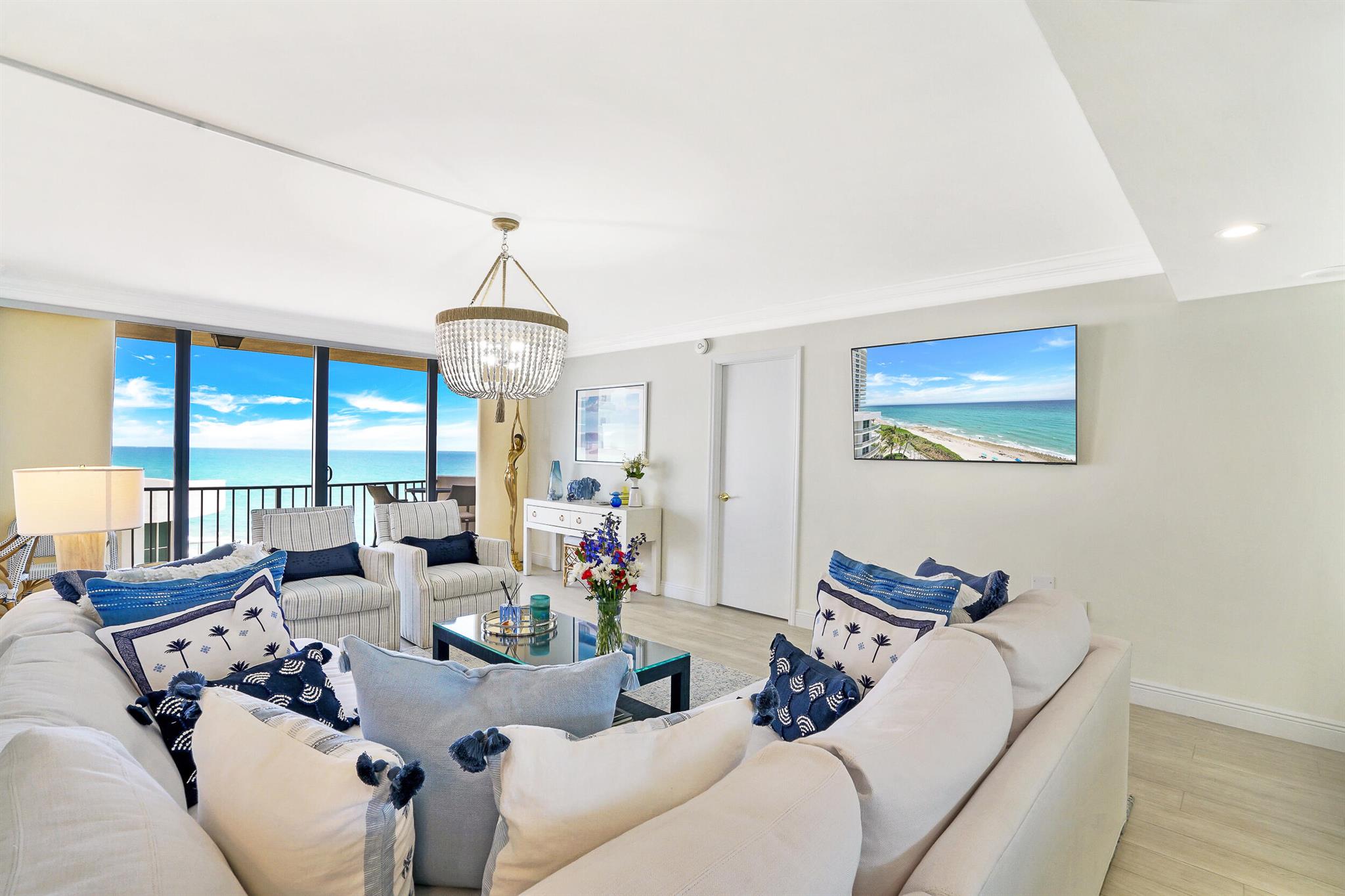 This breathtaking Oceanfront Condo was completely renovated in late 2021. One of the many upgrades is the newly designed master suite which allows for a large walk-in closet with built-in shelves/drawers and one of a kind lighted makeup vanity. The Master bathroom was also redesigned to include a custom linen closet, large shower and a custom vanity with dual sinks. The owners spared no expense redoing the kitchen which includes custom cabinets, brass fixtures, SS appliances, wine cooler & gorgeous quartz countertops. Other notable features include a separate laundry room, custom pantry, new flooring, a large walk-in closet in the guest room and a new HVAC (late 2021). See supplemental...
