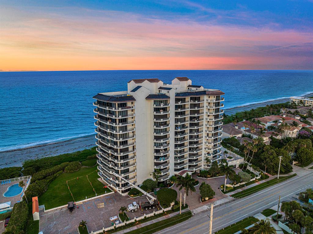 Unparalleled in finishes and fixtures, this condo was beautifully remodeled in 2021. The Waterfront is the most sought after building in Juno Beach. Direct oceanfront living w/ exceptional sunrise and sunset views w/ a private elevator to the unit, 2 coveted garage parking and private beach access. The unit boasts quartzite countertops, titanium engineered wood floors, Downsview custom cabinets, Mr. Steam shower, TS fireplace, MTI Whirlpool, Hunter Douglass remote blinds, Sikorsky crystal chandeliers, induction stove, Thermador refrigerator, GE monogram range, wine fridge, ice-maker, impact windows & accordion shutters, Custom closets, his and hers closet. Building has new roof, sauna, fitness, wine & liquor locker, bike storage, cabanas (for purchase), pool, hot tub, private beach.