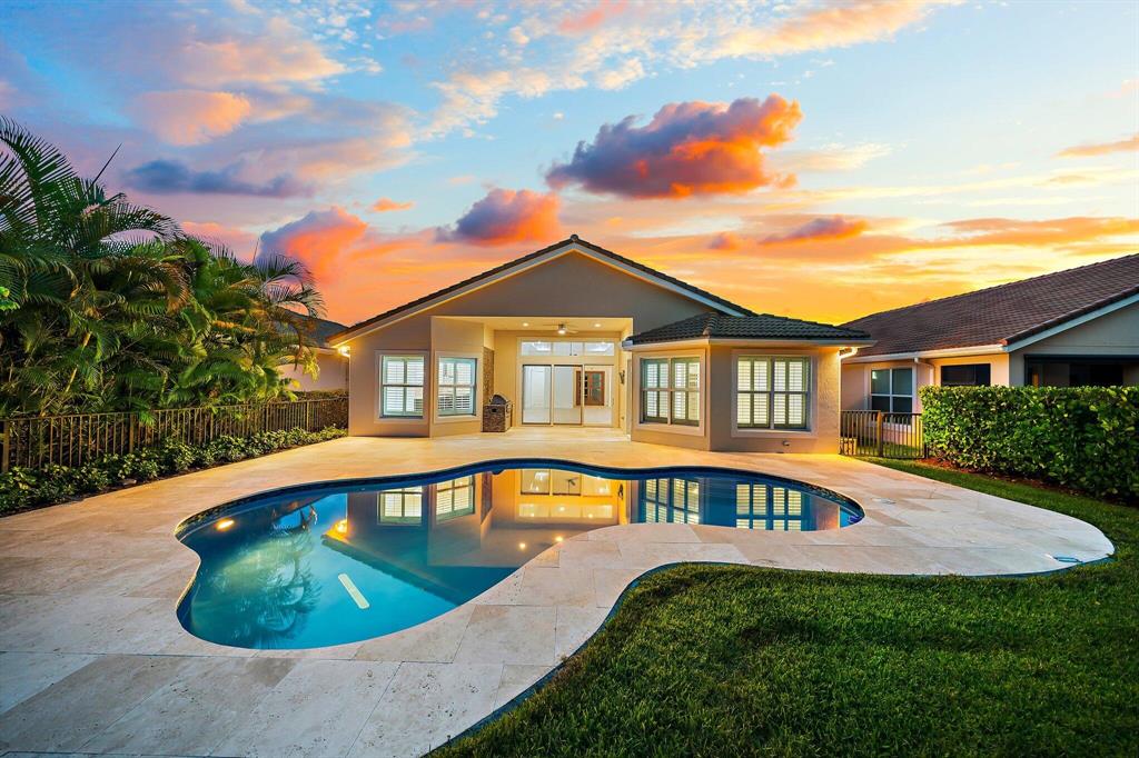 RARE OPPORTUNITY to own a Fully Renovated designer home (completed 9/2022) in Jupiter Country Club!!This modern home offers the finest in residential design and materials, blending comfort + elegance.  Everything in this home was thoughtfully designed for long term sustainability.  Main living area features DuChateau Hardwood Floors + Hudson Valley Lighting, enhanced by a curated color palette.   The reimagined floorplan features an open kitchen with custom wood cabinets, Sub Zero Refrigerator, Wolf Oven/Microwave/Gas Cooktop, Sub Zero Wine Cooler and grand island w/ quartz counters.   The Primary bedroom suite was redesigned to maximize + modernize the closet space fabulous! This desirable Saranac floorplan features 3 bedrooms, 3 full bath  + office/den (with closet, could be 4th bedroom).  Large backyard with pool offers coveted South exposure (for maximum sun).  Location within JCC is close to the clubhouse and tennis courts!   Jupiter Country Club is Northern Palm Beach County's Newest Country Club community.  All homes are built by Toll Brothers.  Residents enjoy 24 hour manned gated security, 6 Har Tru tennis courts, formal and casual dining, pickle ball, luxe fitness center, 2 grand pools, bocce and basketball. Minutes from fine dining, world class shopping and pristine beaches, as well as Palm Beach International Airport.