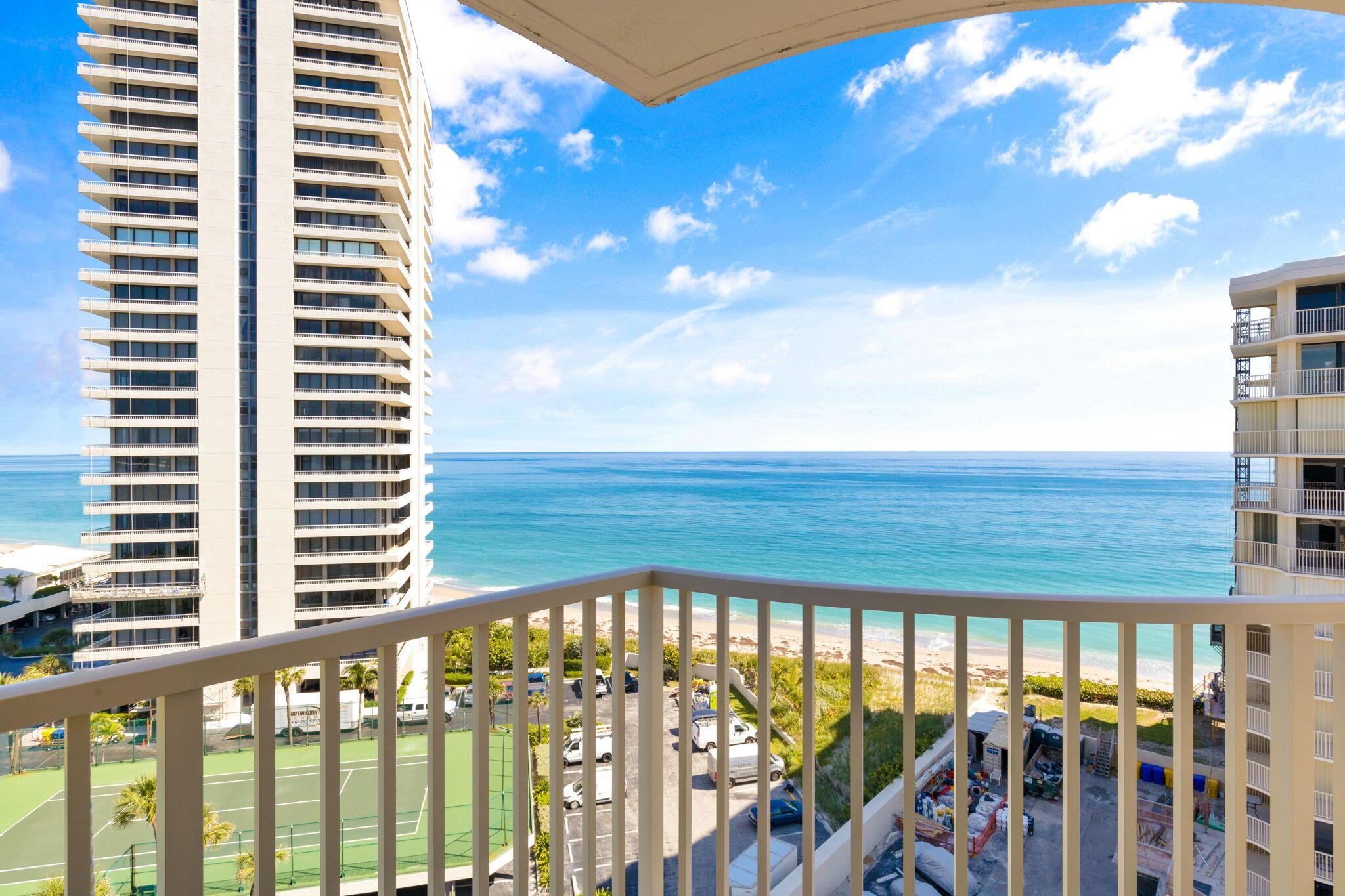 A rare opportunity to live the beachfront lifestyle! This gorgeous 2-bed NE position Penthouse is an incredible opportunity! With stunning views of ocean, panoramic views of Intracoastal, this newly renovated condo won't last long. Unit features a wraparound balcony w/breathtaking sunrise & sunsets. In addition to spectacular views, unit has many interior upgrades. Features include marble & wood flooring, modern light fixtures, quartz countertops, marble dry bar w/wine cooler, storage & cabinetry. Main bedroom features intracoastal views, custom walk-in closet, dual sinks & custom bathtub w/glass doors. Second bedroom has many modern updates & walk-in glass shower.  There are many furnishings & other amenities included in the sale. Community offers a pool, fitness center & extra storage!