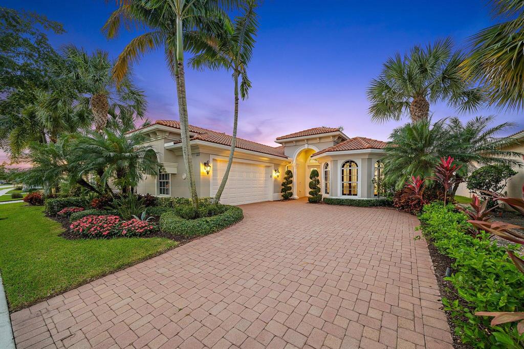PRIME location within Jupiter Country Club w/ EXQUISITE wide lake + golf views and FULL GOLF available Immediately (though not required).  Best Selling Salerno floor plan offers one level living on quiet street close to clubhouse. Highest end (New) furnishings offer Move in Ready convenience. This beautifully curated 3 Bedroom + Den home seamlessly blends indoor + outdoor living: a covered lanai w/ phantom screen, salt water pool + spa create a serene oasis.  Interior design elements include timeless marble flooring + bespoke lighting.  A neutral color palette adds to this bright + airy home. Owner's suite has dual closets and luxe bath.  Kitchen features custom quartz counters and backsplash, natural gas cooking and a breakfast nook w/ views.  Jupiter Country Club is Jupiter's newest golf community and features a signature Greg Norman course with resort amenities (see photos).  It is part of the 'Invited Club' network, the largest private club group in the country, with exceptional reciprocal privileges!   Location is close to world class beaches, shopping, dining, educational and cultural venues.  25 min to Palm Beach Int'l airport.  All A-Rated schools!   Truly a fabulous place to live and enjoy the Florida lifestyle...