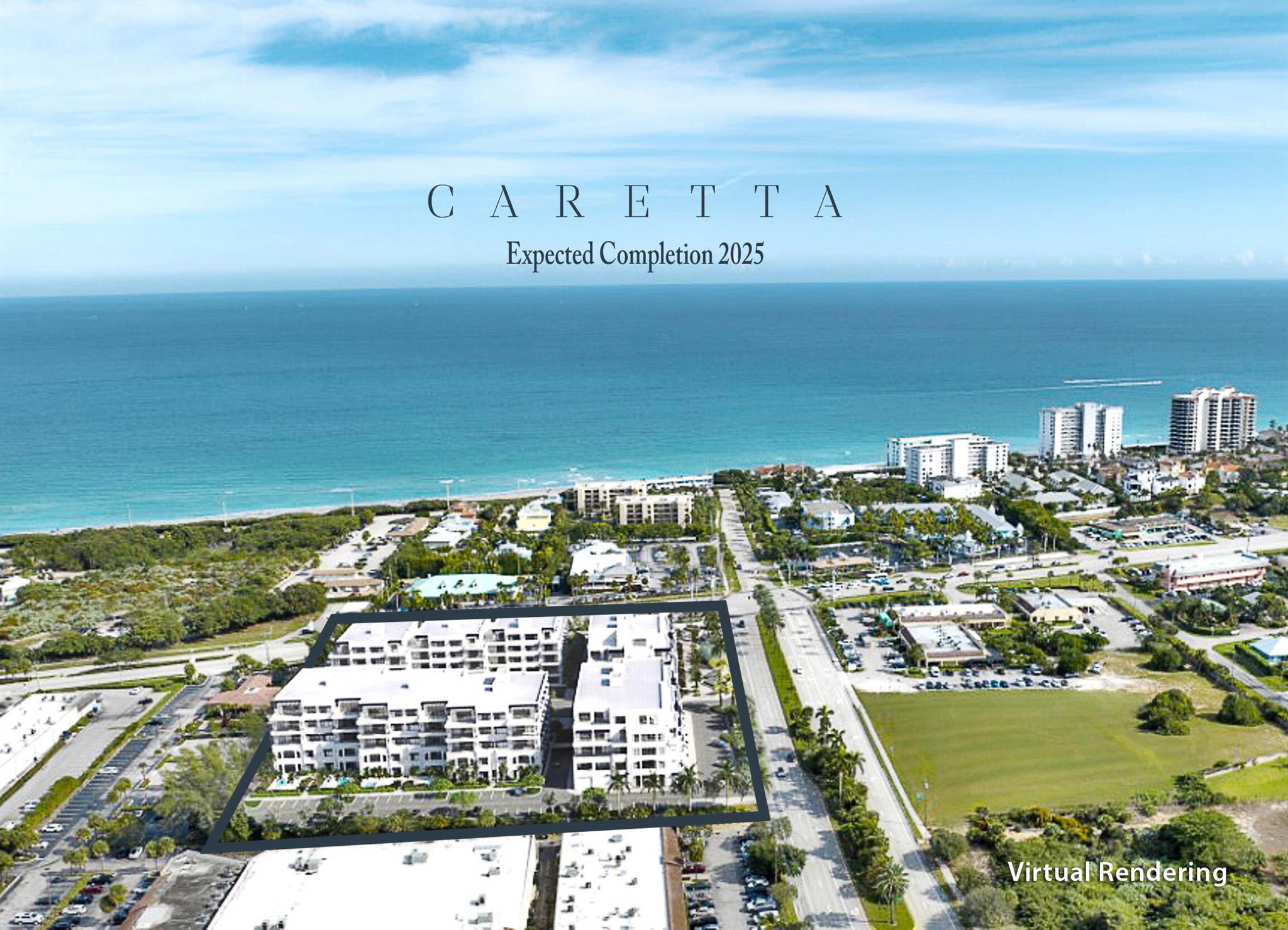Juno Beach's newest seaside community, Caretta! Enjoy sunrise views from your oversized, east facing terrace. The terrace features a covered outdoor kitchen with a built-in gas grill. Inside, the unit offers all the modern luxuries including a chef's kitchen featuring wolf cooking appliances, sub-zero refrigeration and a spacious island with waterfall countertops, elegant features, and 10' ceilings.  Caretta is Juno's newest luxury development with amenities including a rooftop pool, sauna, dog park, fitness center, golf simulation, and restaurant. Just 400 yards to the beach. Since 1993, JDL Development has earned a reputation for developing luxury developments that exceed expectations, resulting in some of Chicago's most significant developments including One Chicago and No. 9 Walton