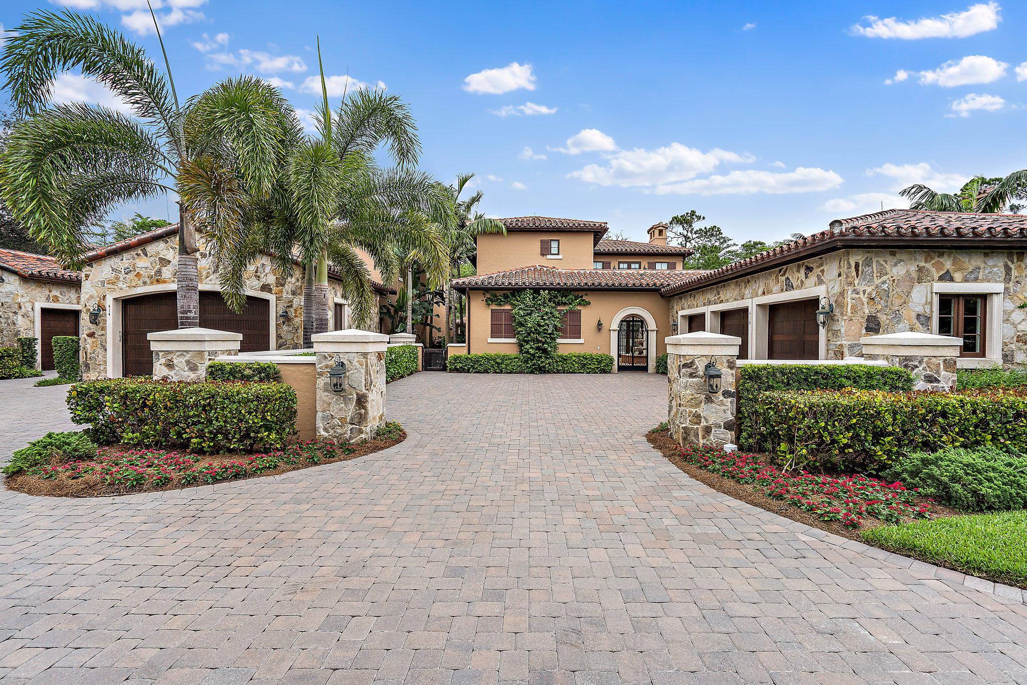 One of the new seven Golf Villas built in 2016 in The Bears Club to finish the Villa enclave. This extraordinary residence is the only Golf Villa with a full three car garage. The size allows the current owners to store three vehicles plus a golf cart. This Villa also was one of only two Villas completed with a large enclosed motor court accented with stone walls and coach lights. 418 Via del Orso is one of the rare coveted Golf Villa locations with an over-sized rear yard with substantially more depth than than the typical  Golf Villa.  It backs to the wooded preserve between the Golf Villas and the 9th green and Clubhouse. This property boasts clean neutral transitional interiors with upper tier finishes throughout.