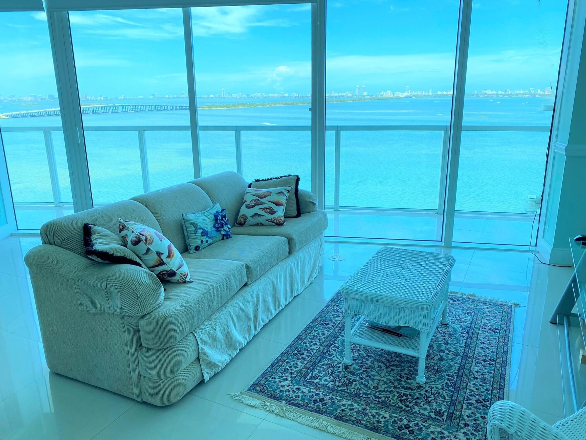 Seasonal 2br/2.5 bath fully furnished apt. for lease.Once you step into your apt, you are transported to Biscayne Bay. Stunning views of the bay and Miami Beach await.Floor-to-ceiling impact glass doors allow for unobstructed views from both bedrooms,living room and kitchen.Step out onto a 57 ft balcony with impact see through glass,from both bedrooms. SS appliances.Onyx boast a heated pool,jacuzzi,billiard & activities rooms,recently renovated gym,yoga area and sauna.Designated parking spot. Excellent location in Edgewater,with restaurants,shops and entertainment within walking distance. 1 mile to Adrienne Arsht Ctr, 1mi to Wynwood,Art Basel,1.3mi to Design District.Min. lease 4-6mo. Max full time occupancy 4 people.Water, basic cable & basic internet included. Moving dates are flexibl
