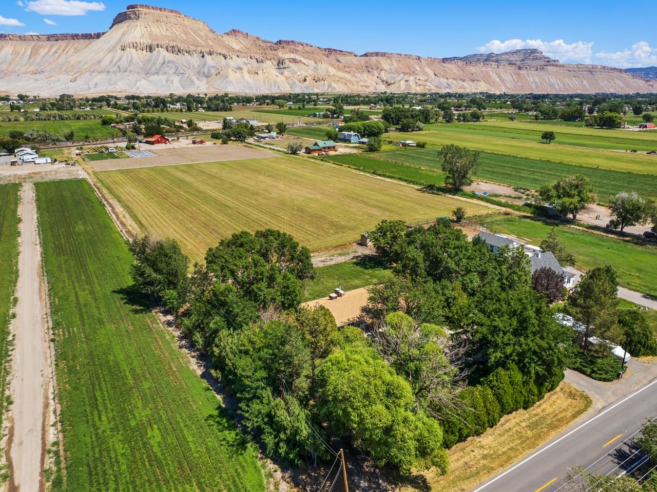 This is a fantastic opportunity to own a part of Grand Valley history! This incredible agricultural property in the Clifton / Palisade buffer zone is a reminder of what built the Valley into the charming cities we know today. Located between F Rd and Hwy 6, this home sits on over 9 acres of land with unobstructed views of Mt. Garfield and the Bookcliffs and has a profitable produce stand on the other end. The water rights run with the land which means you have the opportunity to grow crops, raise some livestock, and build the homestead or farm of your dreams - with a retail space to sell from already on location! If you’re not much of farmer, local resources are available to help you begin your own vineyard and take advantage of this location on the Palisade winery tour route. There are also opportunities to lease the irrigated land to other local farmers in the area. The home itself is a cozy with two living spaces that are both light and bright, one with a stone, wood burning fireplace. The primary bedroom has a 3/4 ensuite bath and down the hall are an additional two rooms and a full bath. The yard is fully fenced and has fantastic views of the Bookcliffs and Mt Garfield to enjoy while entertaining guests. The mature trees keep things shaded and there is an uncovered patio to take in the views from as well as a shed/former chicken coup. This is an incredible opportunity to find your place in the agricultural area of Western Colorado!