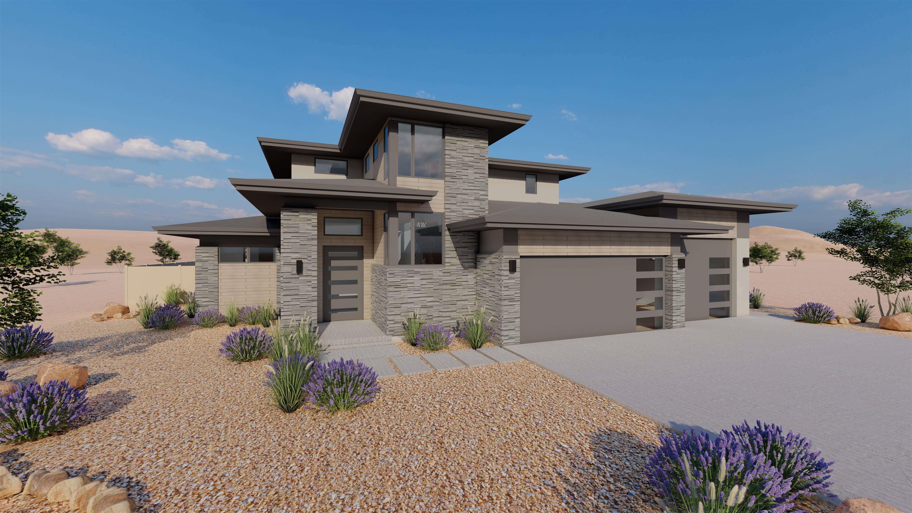 To be completed in fall of 2023, this desert modern, architect-designed new home by North Peak Construction has a fantastic floorplan and a stunning Western Colorado view!  With a primary suite and an office on the main floor, an open kitchen/living room/dining room, huge pantry, and an expansive deck, the main floor has everything you need for comfortable living. Upstairs you'll find two bedrooms and a full bath, plus a flex space between that makes a great family room, study, or workout space. The three car garage has an extra tall bay for your sprinter van, or create extra storage space up above if you prefer! The location just off S. Camp Rd is so convenient - easy to get to downtown Grand Junction or the mall area for shopping and dining. Plus the Colorado National Monument and a variety of trails are nearby, in addition to the paved bike paths in the area. The views off the back deck look over the Monument, providing a beautiful, serene setting in this end-of-the-road cul-de-sac of luxury newer homes.