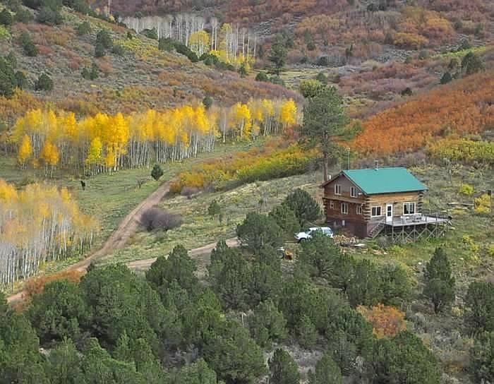 Get away from it all! Just an hour from Grand Junction. Enjoy the tranquility of this 40 acre parcel with breath-taking views of Unaweep Canyon and if you're an ATV enthusiast trails in the National Forest.  The horse pasture is approximately 3 acres. This quality built, bright and homey rustic cabin is truly a TREASURE! Vaulted ceilings and Picture windows make this the perfect outlook.  This full kitchen has ample storage for your cooking needs.  Enjoy the recirculating water pump for instant hot water.  Master bedroom is on the main level and two bedrooms upstairs. Open the patio door and enjoy low maintenance trex decking and barbecue grill that is hooked up to the cabin gas line. Home comes equipped with a central vacuum outlet and is furnished.  The full-sized foundation/walk space is approximately 6 foot tall, convenient twin doors lead outside to store your equipment and toys.  Natural landscaping: mountain grasses, wild flowers, aspen and pine trees provide the perfect setting for a summer and fall 2nd home or a weekend retreat. This hunting area is located in Trophy Area 61.  The parcel is home to an abundance of wildlife.  A seasonal creek runs through the property.  This off grid sanctuary comes complete with gas appliances, solar system, septic system and private water well. The sellers recently filled the leased propane tank. Don't miss out on this unique opportunity! The lot elevation varies approximately 7100 to 8100 ft. The cabin is approximately 7800 ft. in elevation.  Due to the private roads leading to the property please contact a Colorado licensed Realtor or agent accompany you with a scheduled appointment.
