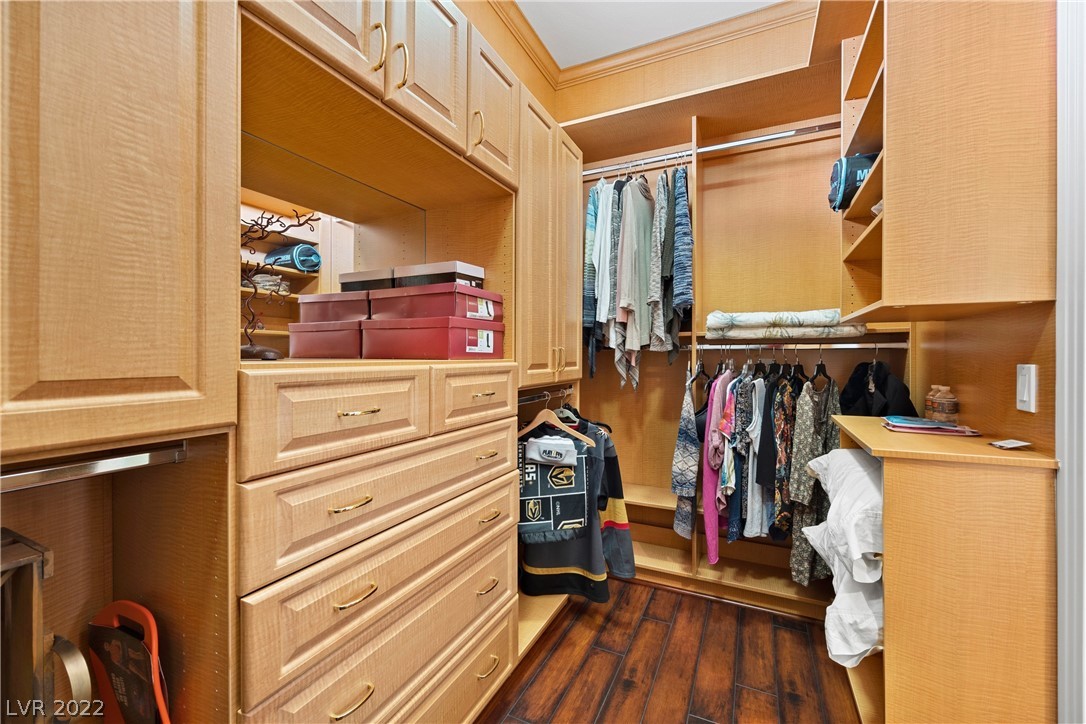 Dual closet #1 with custom built-in closet system.