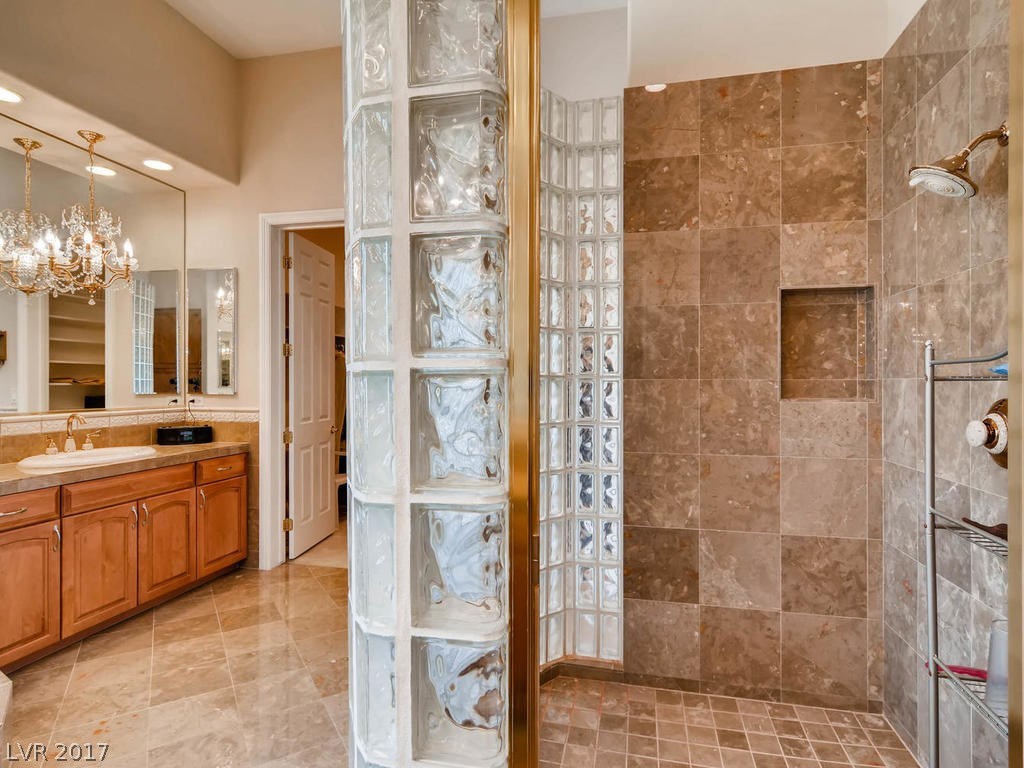 Super sized shower with built in cubby.