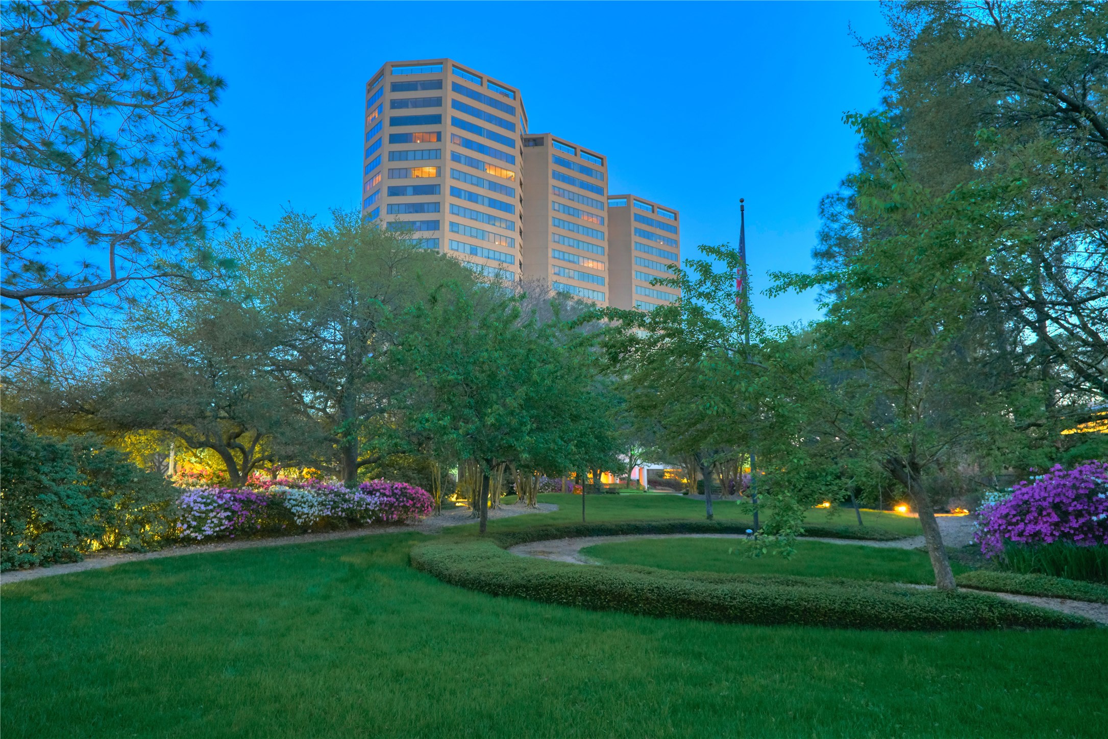 Incomparable front garden for Bayou Bend Towers.
