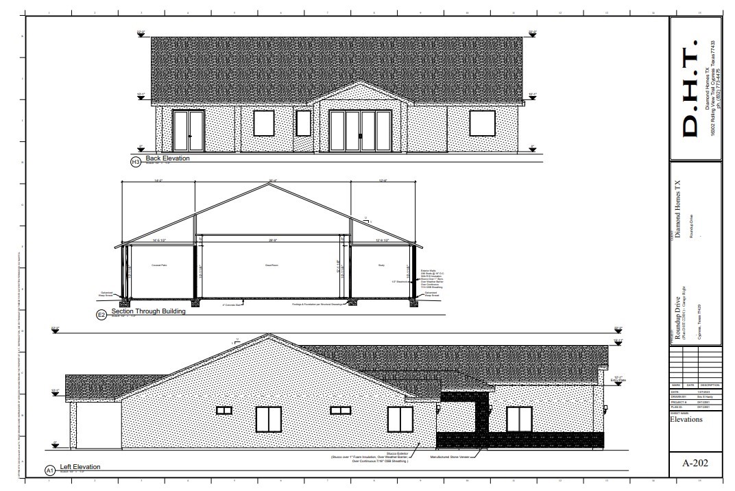 Side and rear elevations.  Depicted with additonal bonus room above garage.