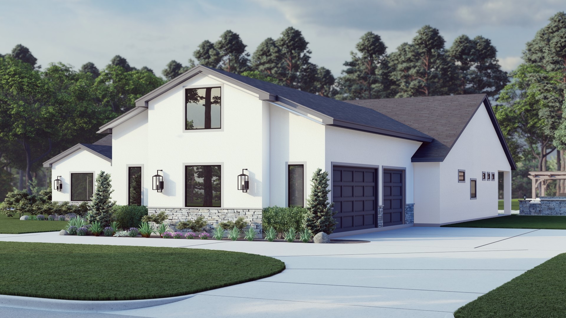 3 car garage.  *Pictured with additional bonus room above garage, not included in sq ft.