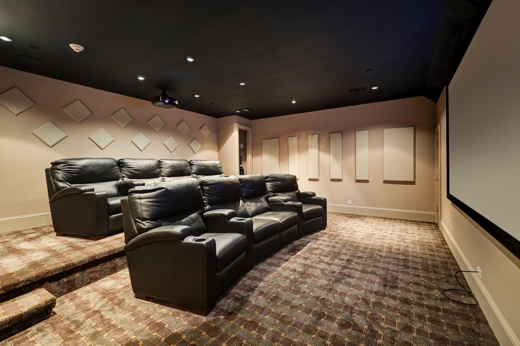 The Home Theater features carpet, raised seating, projector and screen providing the perfect movie-watching experience.