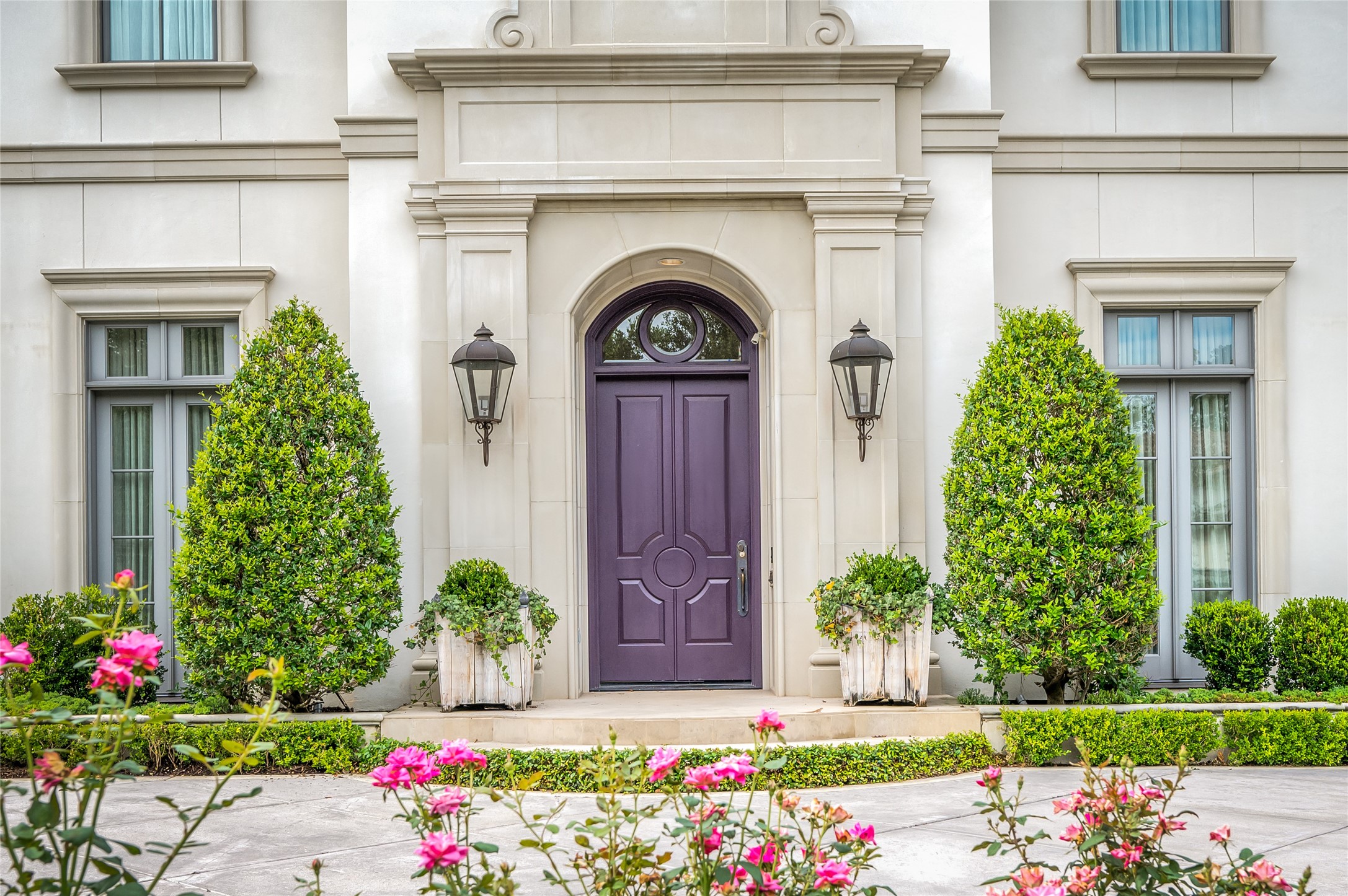 [Front Door]
The paneled front door has a highly custom transom.