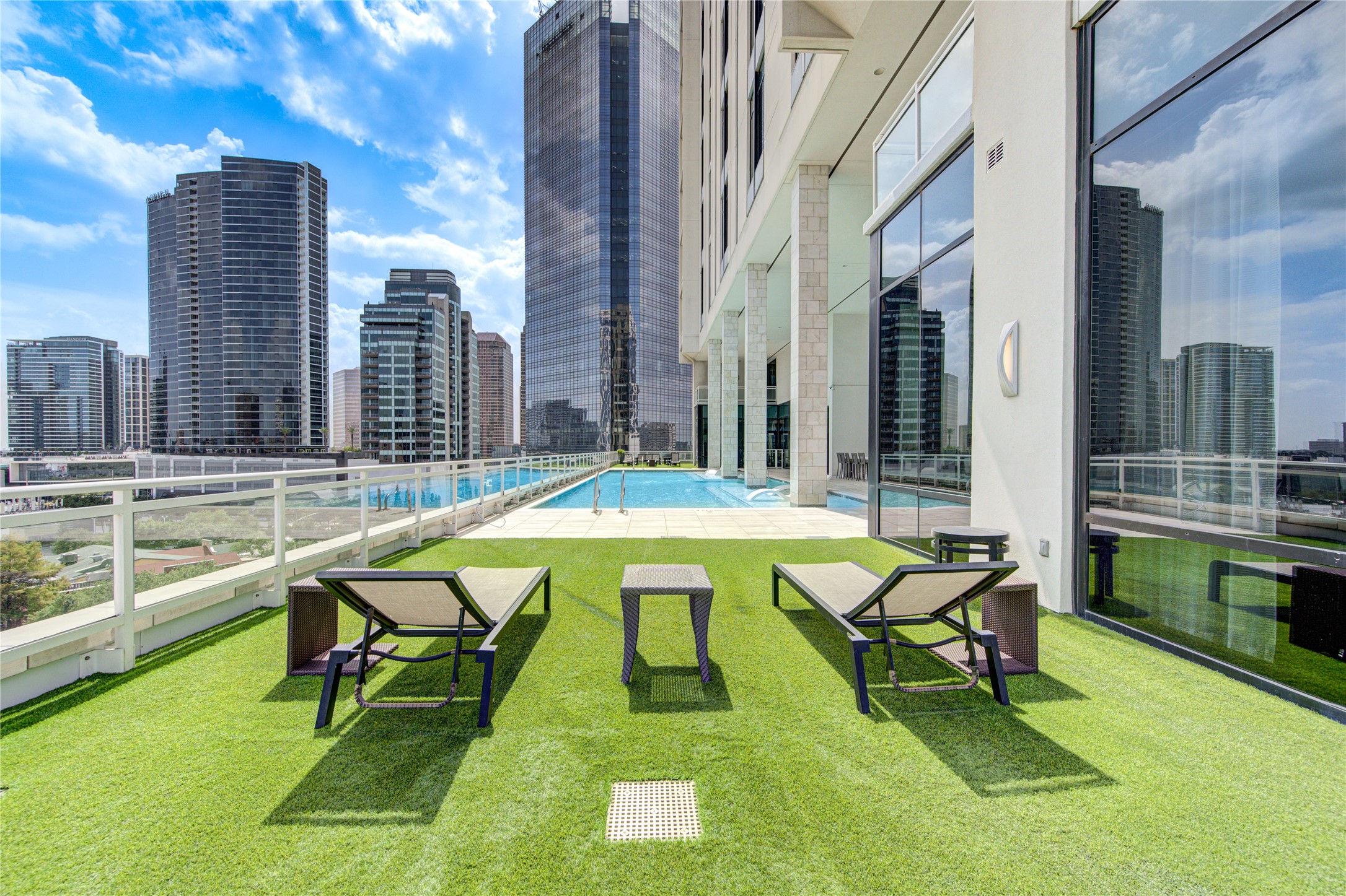 Enjoy views of Houston from the roof top pool that is maintained for all residents.